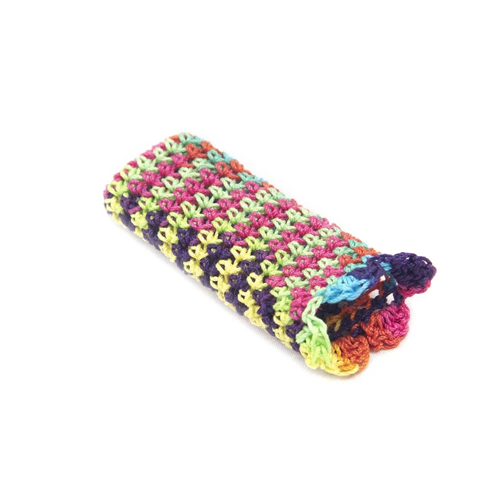 cotton crochet rainbow lighter case with scallop edge