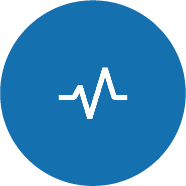 Blue circle with a white medical heartbeat line symbol inside.