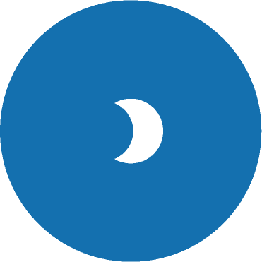 Blue circular icon with a white crescent moon in the center.