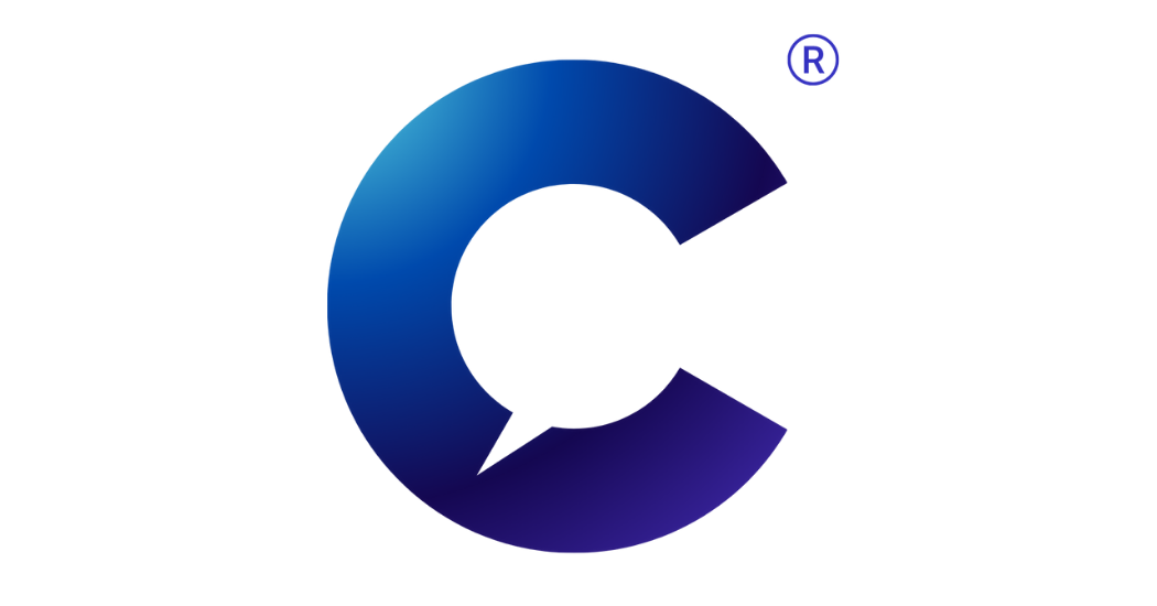 A stylized letter C with a speech bubble inside, forming part of a logo, with a registered trademark symbol in the upper right corner.