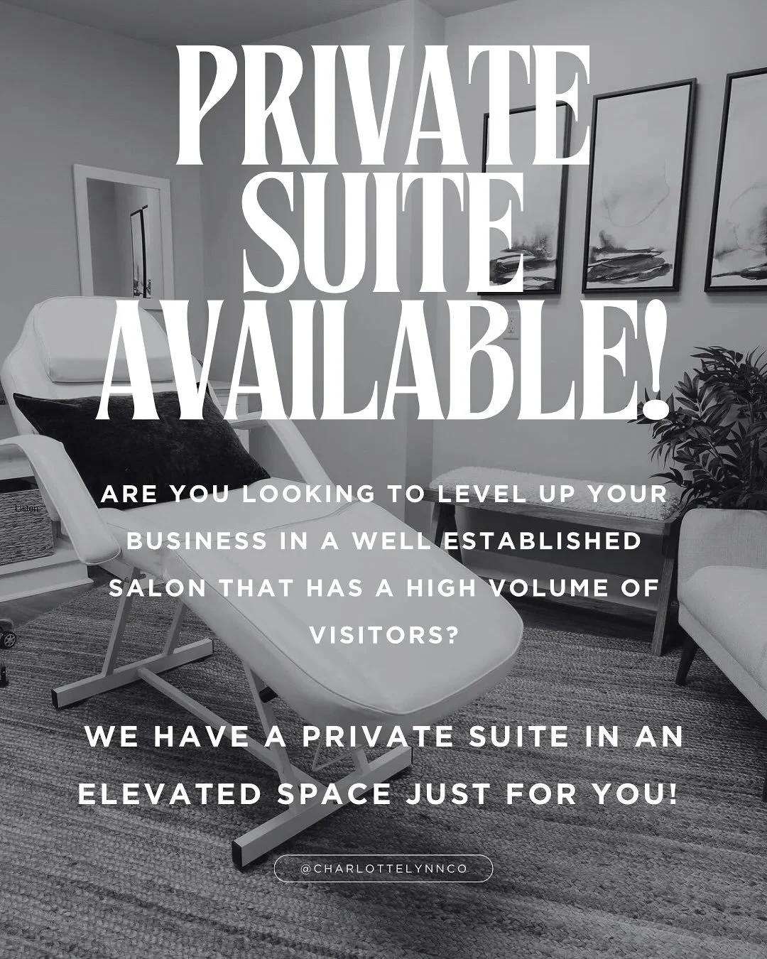 🚨 Private Suite Available!
Calling all massage therapists, permanent makeup artists, estheticians, medical aestheticians &mdash;are you ready to elevate your business in a beautiful, established salon environment?

👋 We&rsquo;re looking for a passi