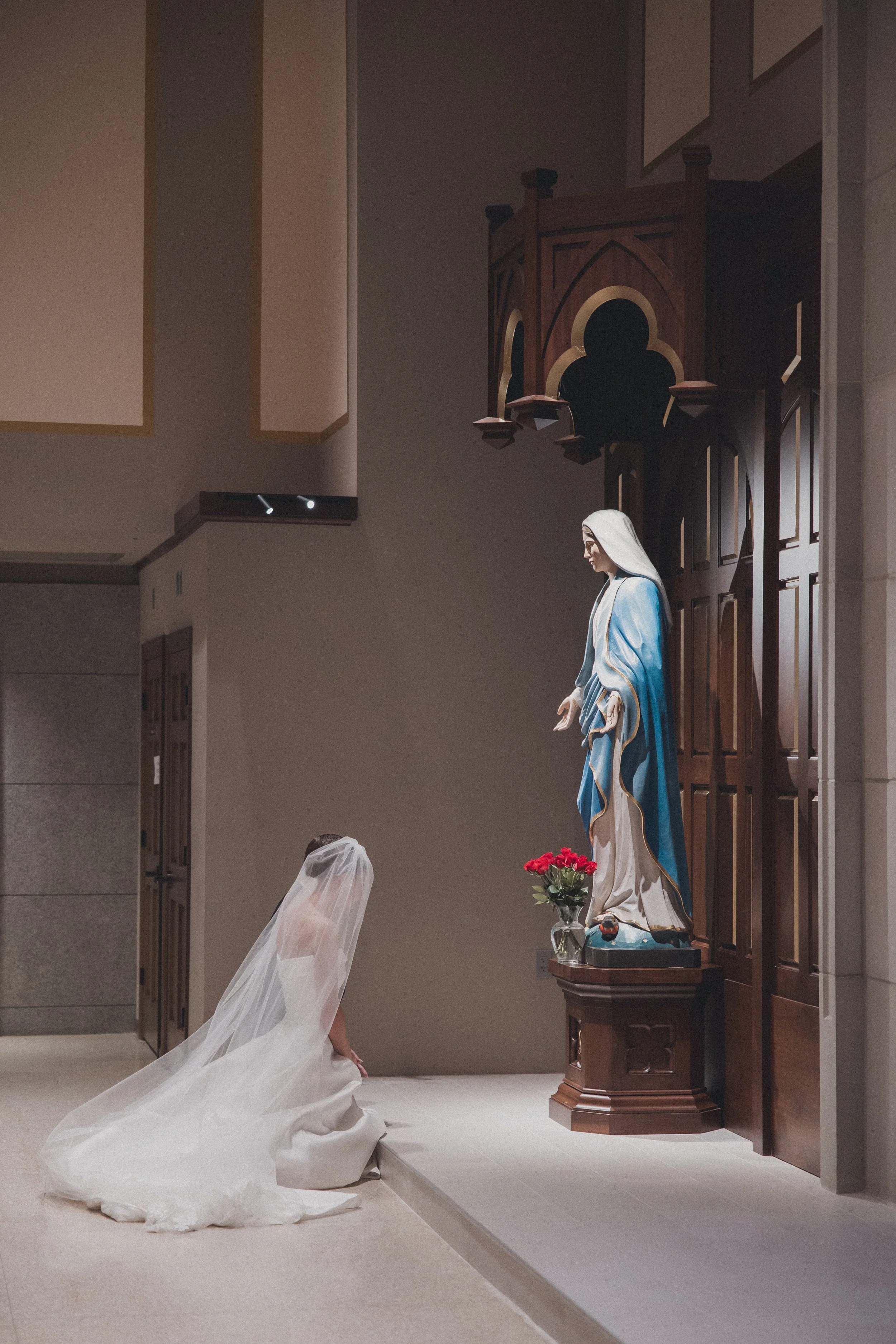 BRIDE GROOM WEDDING CEREMONY MOTHER MARY CATHOLIC CHURCH