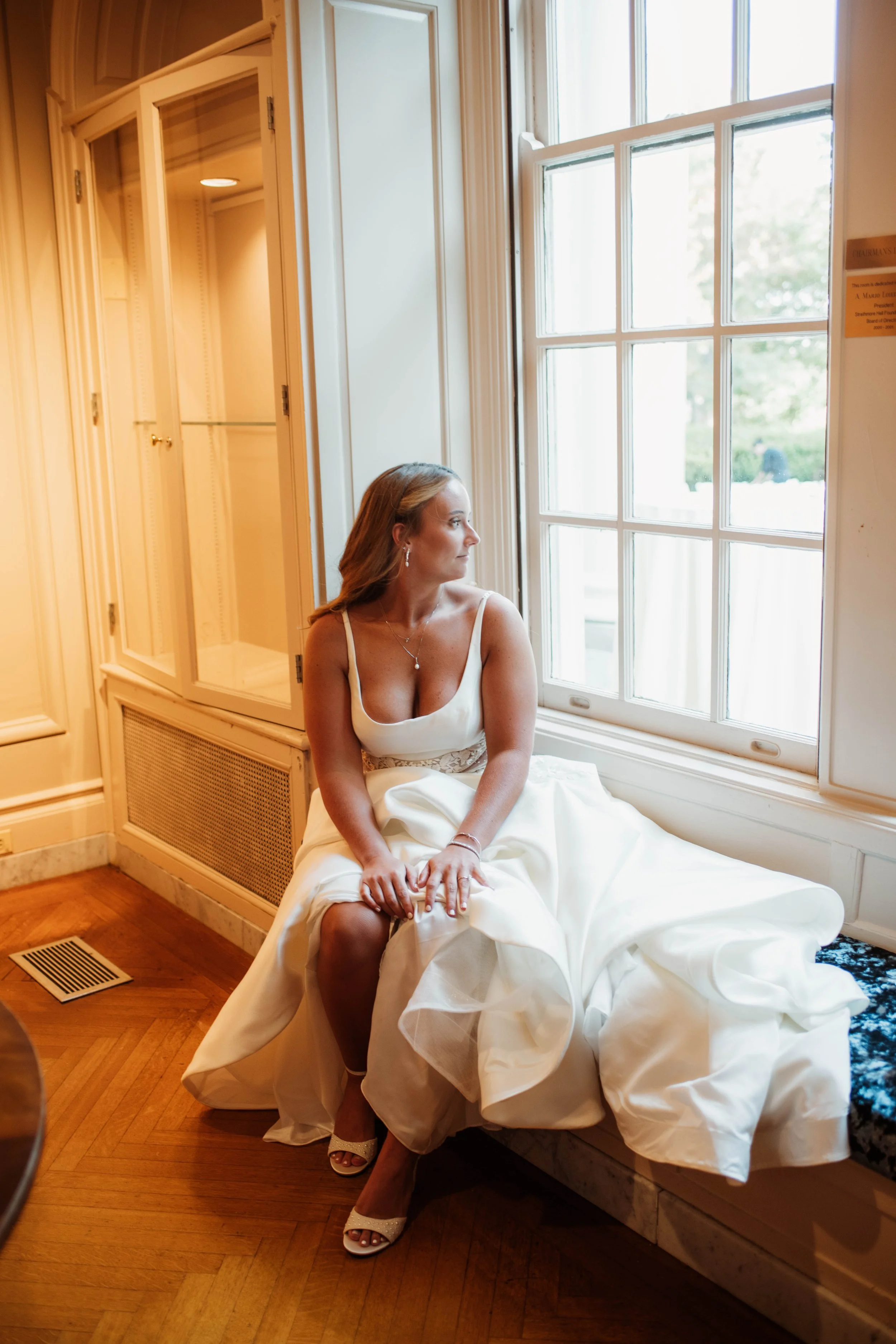 bride wedding gown getting ready mansion at strathmore bethesda maryland