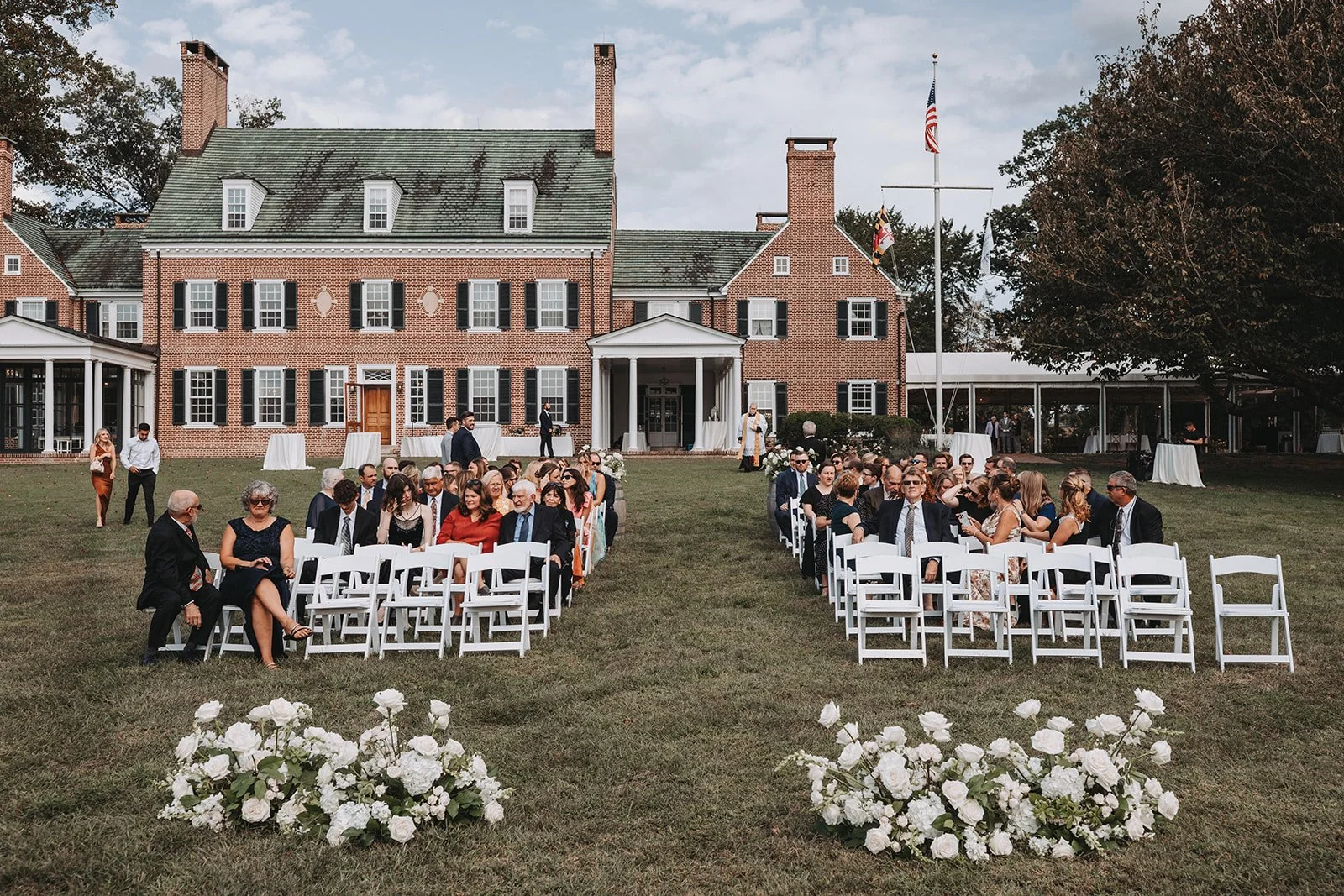 ground flowers floral arrangement aisle catholic wedding ceremony bohemia manor farm chesapeake city maryland