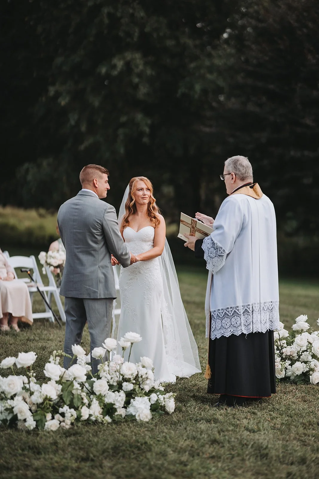 bride groom ground flowers floral arrangement aisle catholic wedding ceremony bohemia manor farm chesapeake city maryland