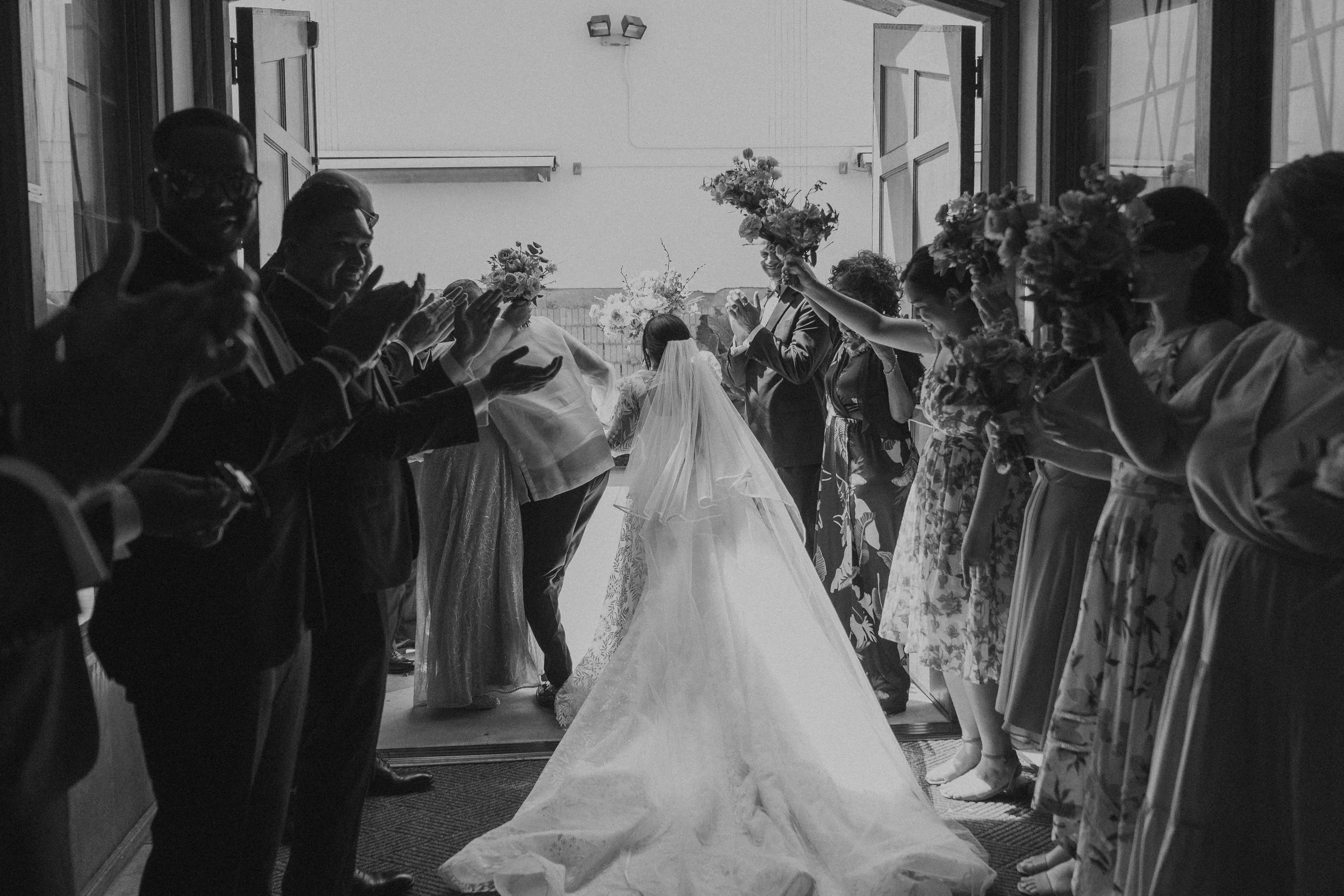 BLACK WHITE WEDDING CEREMONY CHURCH EXIT