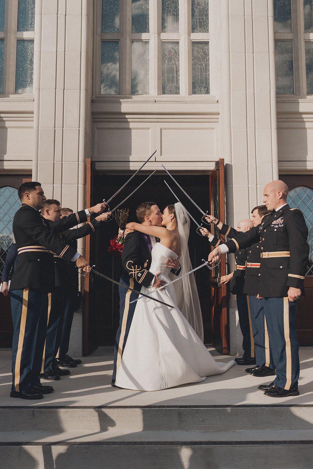 BRIDE GROOM WEDDING EXIT MILITARY CATHOLIC CHURCH ALEXANDRIA VIRGINIA