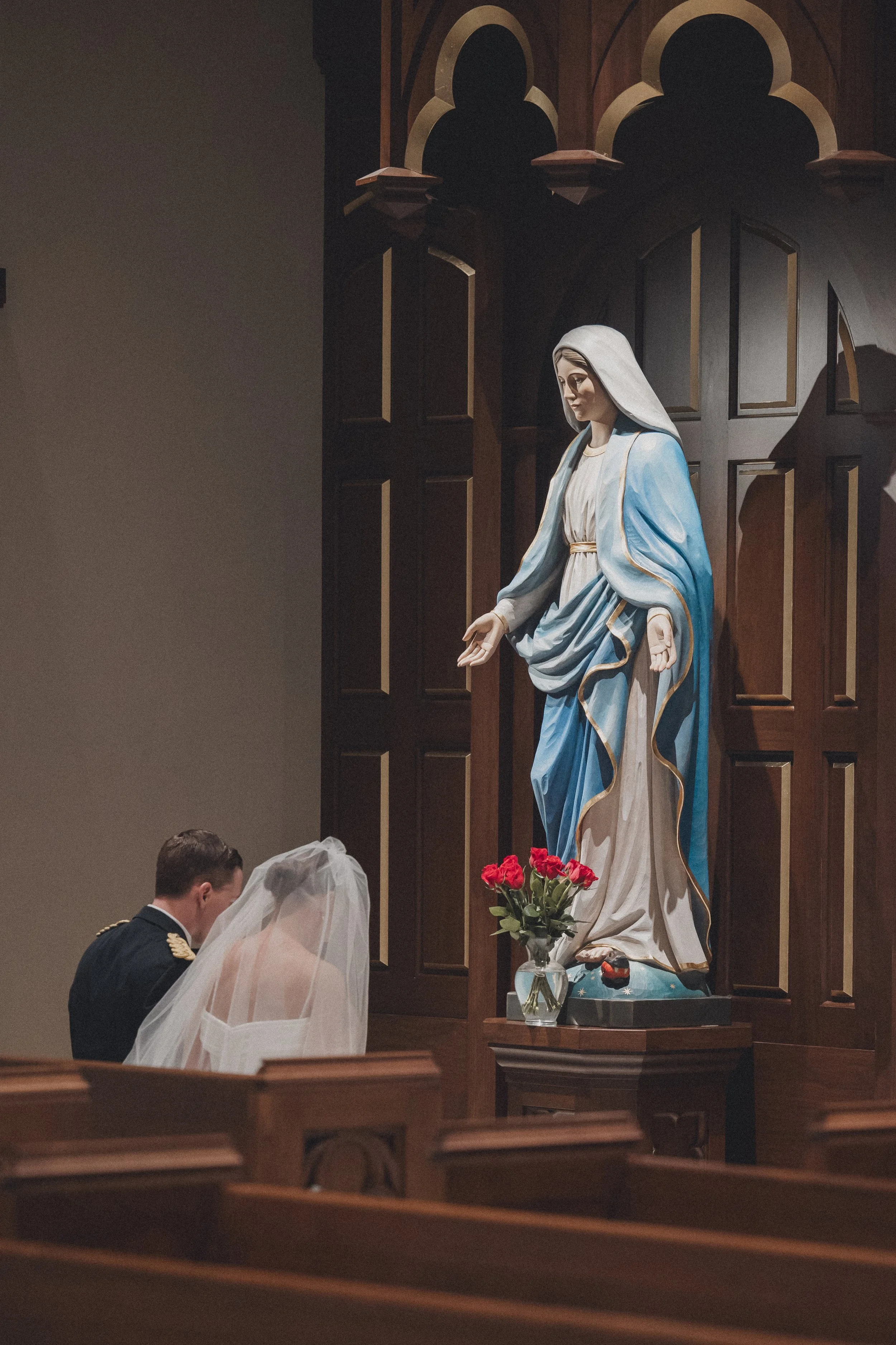 BRIDE GROOM WEDDING CEREMONY MOTHER MARY CATHOLIC CHURCH