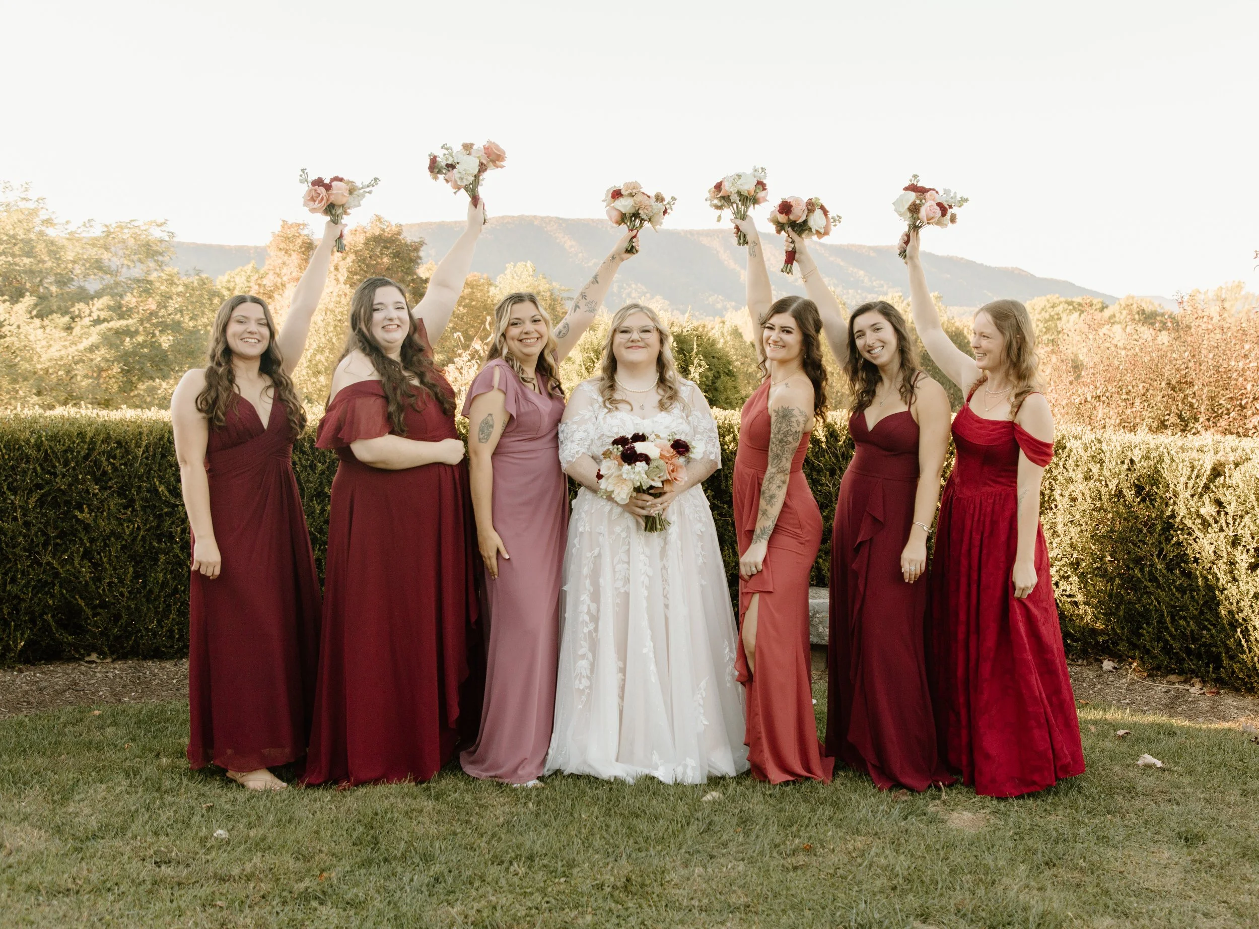autumn fall wedding bride bridesmaids bouquet floral house mountain inn irvine estate