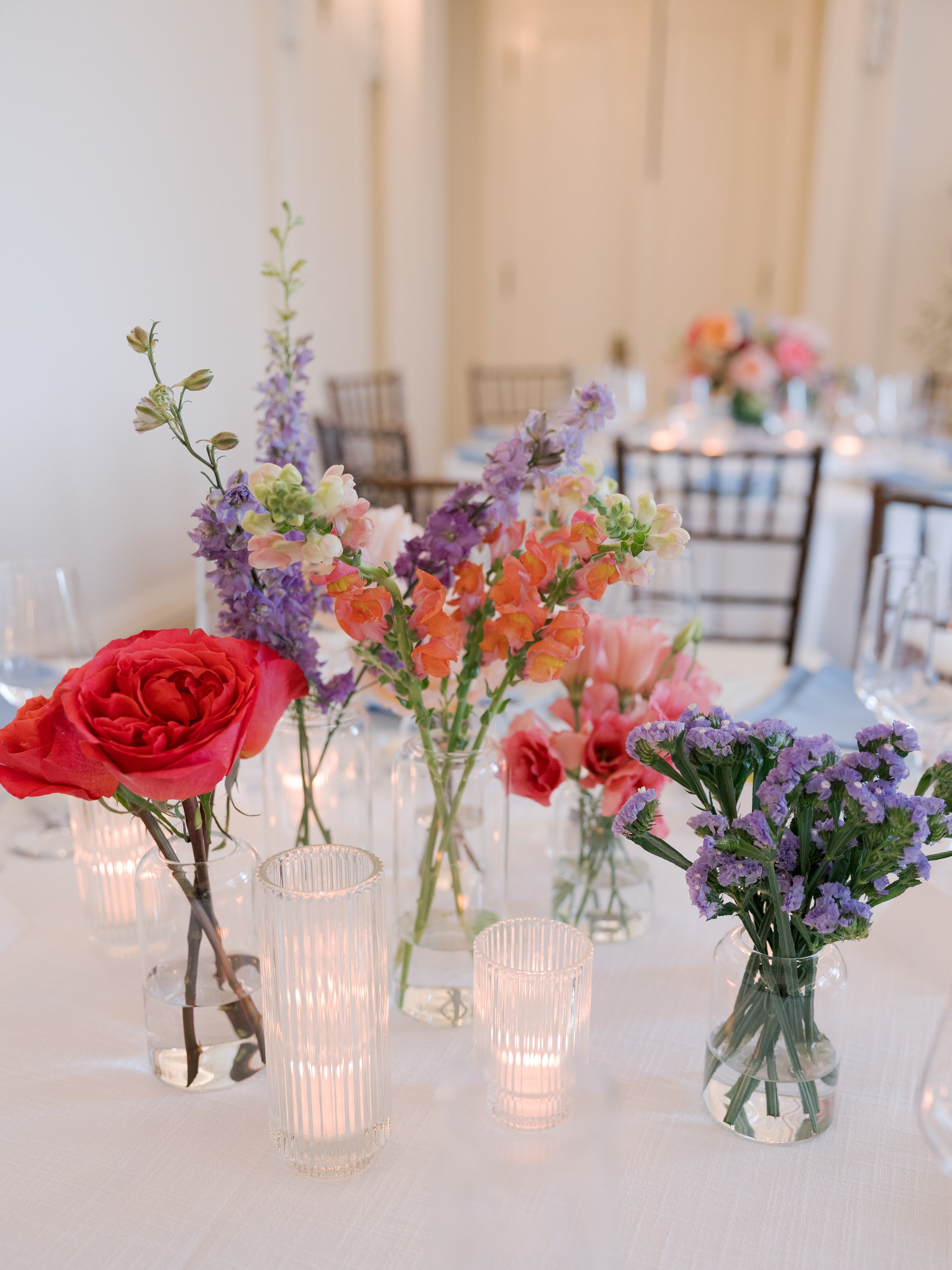 WEDDING RECEPTION FLORAL DESIGN FLOWER COLORFUL DAUGHTERS AMERICAN REVOLUTION DAR CENTERPIECE