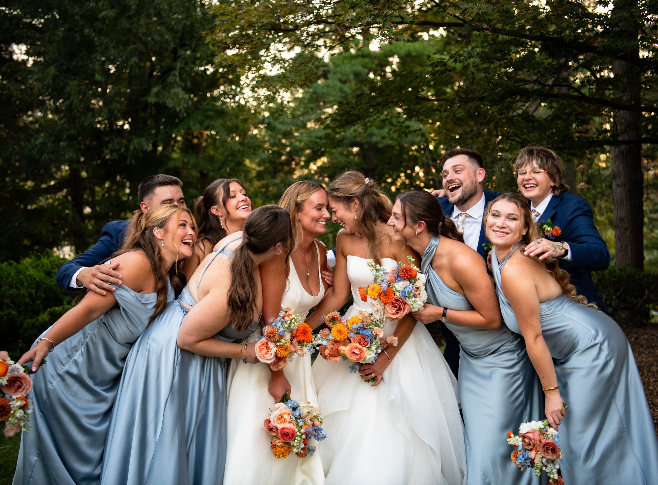 WEDDING PARTY COLORFUL VIBRANT BRIDE BOUQUET BLUE BRIDESMAIDS STRATHMORE MANSION