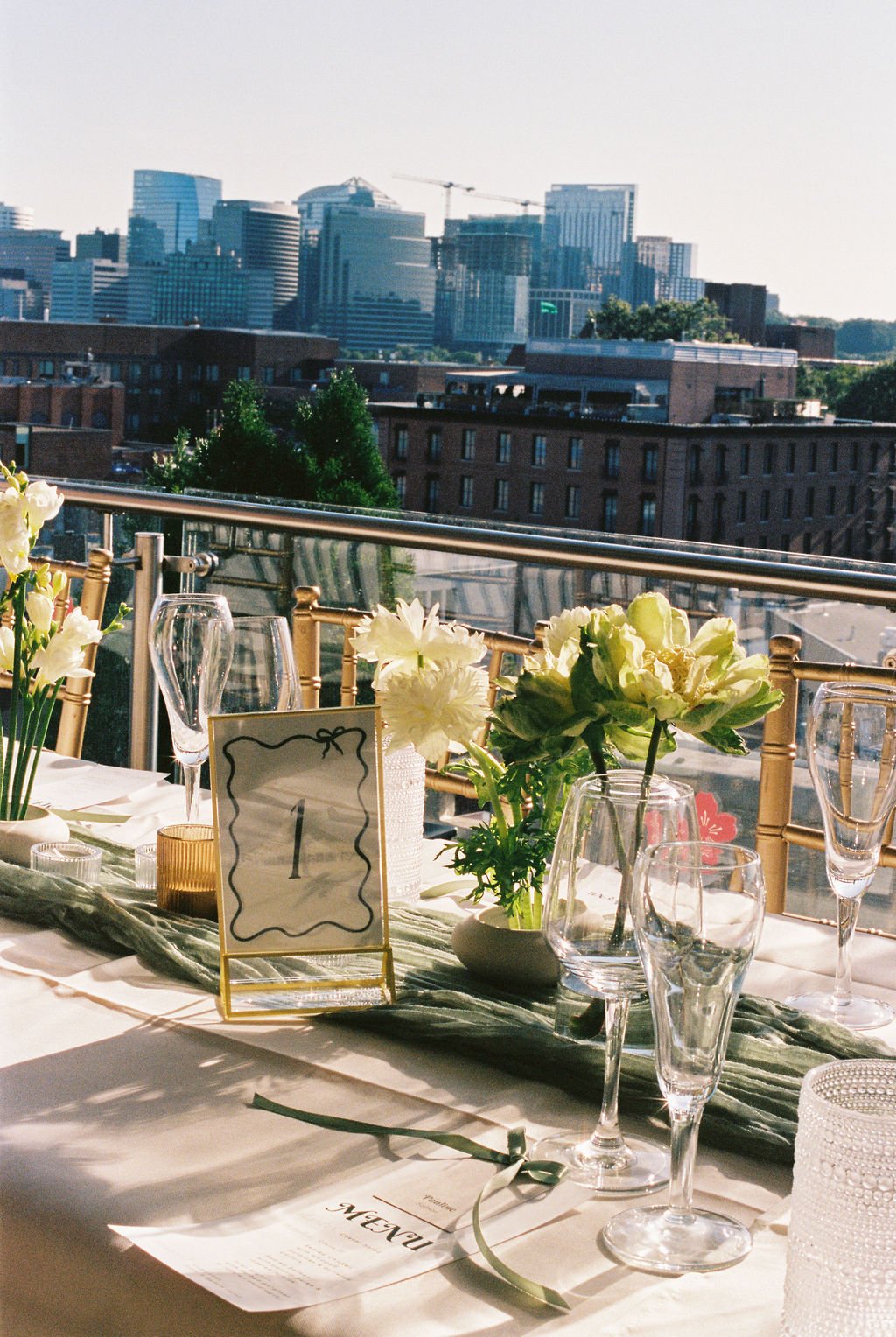 WEDDING RECEPTION FLORAL FLOWER DESIGN TABLE DECOR WASHINGTON DC GEORGETOWN ROOF HOTEL VIEW