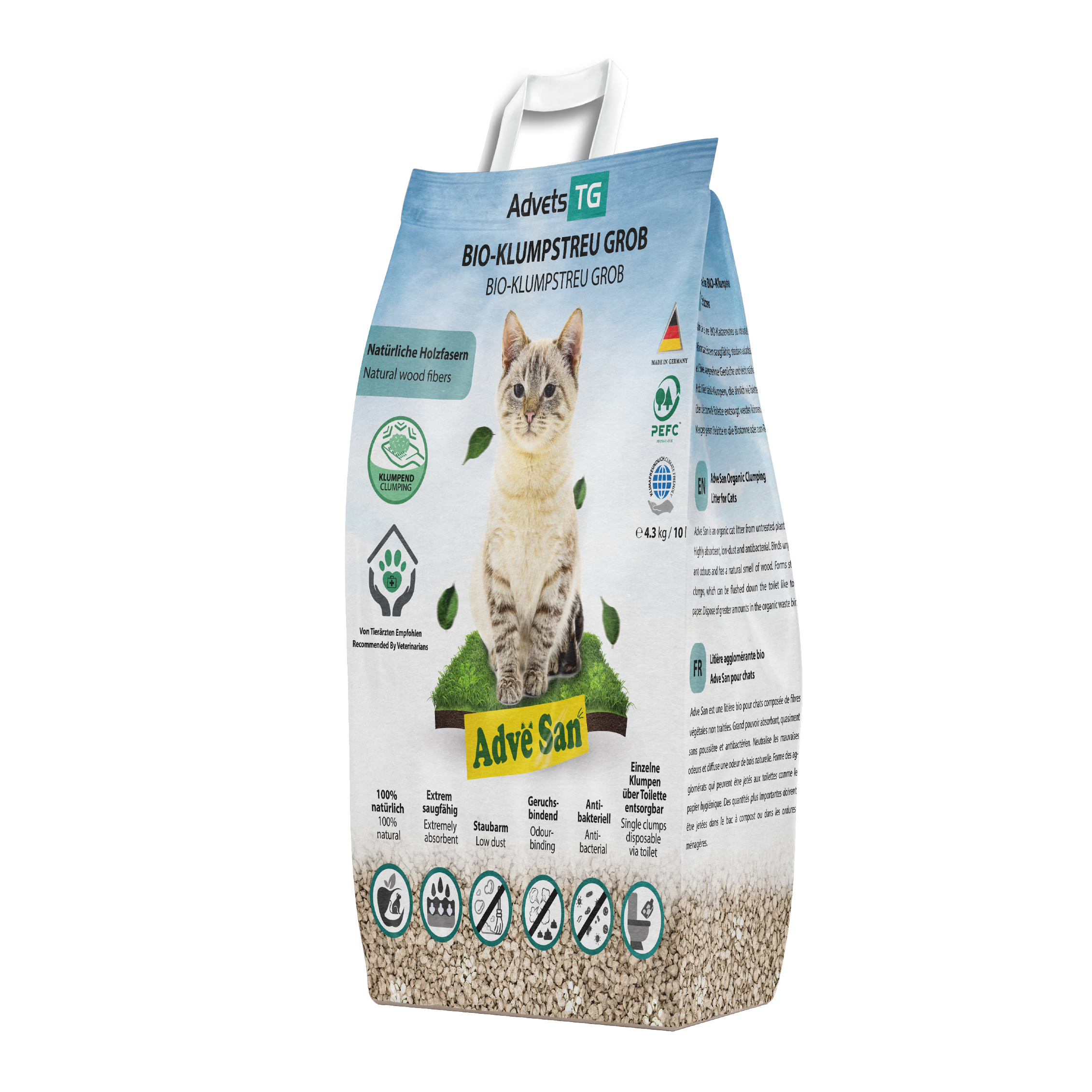 Adve® San Klumpendes Bio-Katzenstreu aus Holz