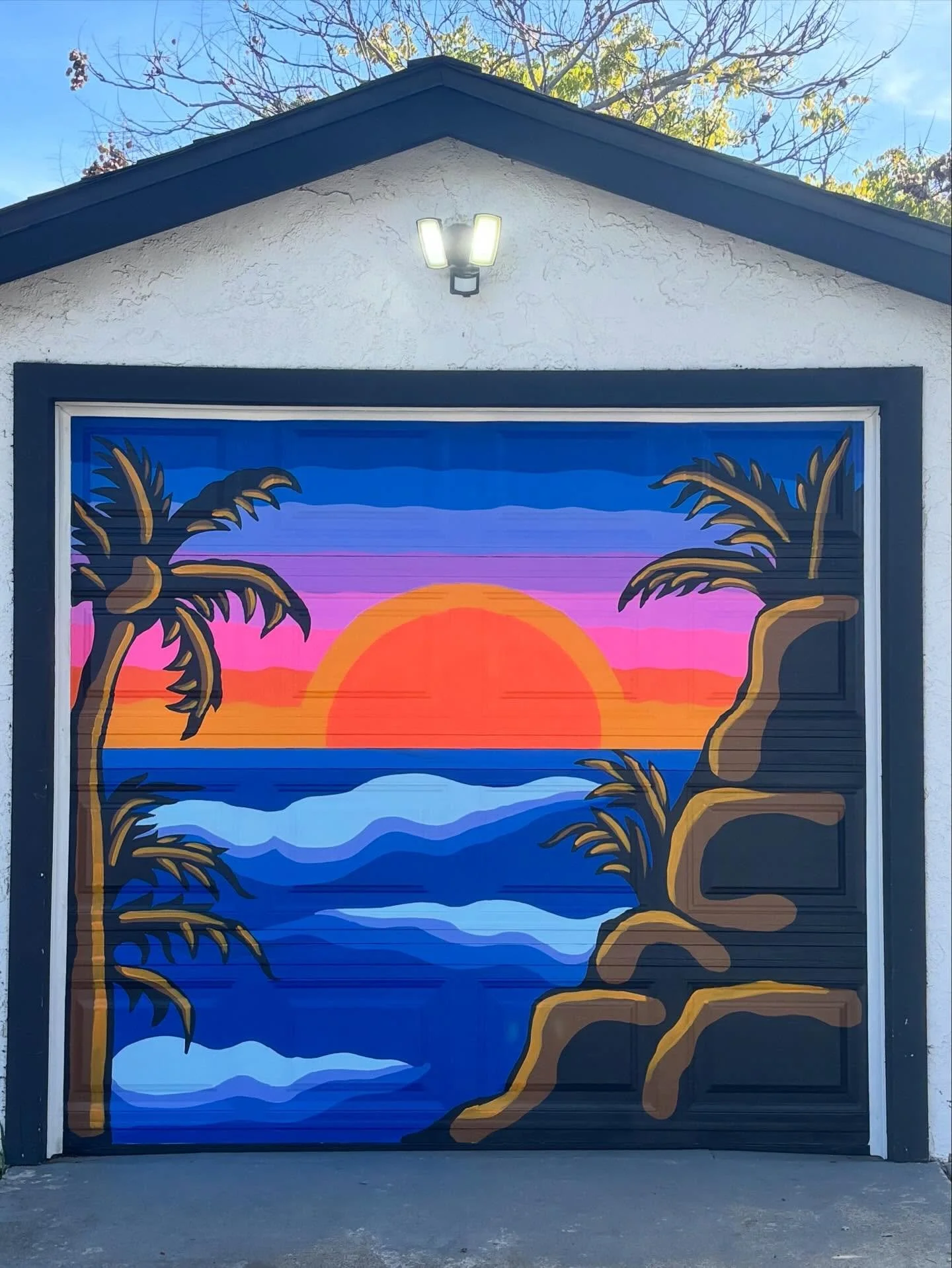 Many thanks to the Campos&rsquo; for choosing this funkadelic rainbow summer sunset surprise for their garage! Brought my mini to work today&mdash; she&rsquo;s a size medium in efficiency and XXL in morale. The quest for dominion over blank walls in 