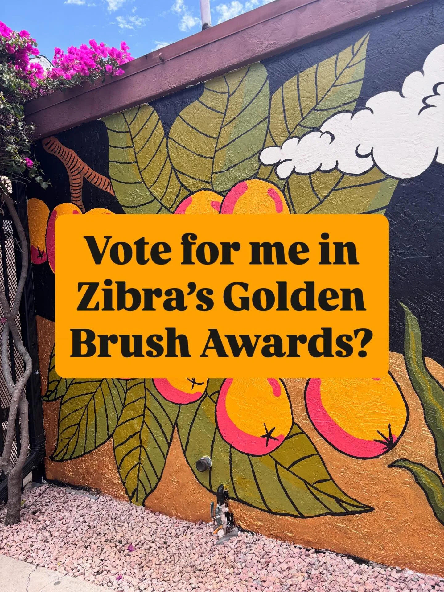 📣 I&rsquo;m so excited to be a finalist in the @zibrapainting Golden Brush Awards for my Golden Hill mural! The winners are chosen by public vote so you knowwww what to do (if you wanna). I&rsquo;ll put the link in my bio&mdash; but here it is: http