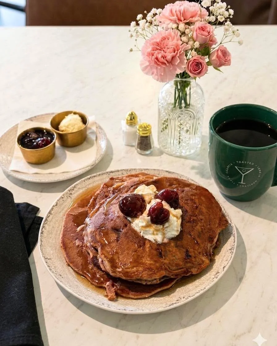 Celebrating the @pinkestparty Cherry Blossom Festival in the sweetest way. Our White Chocolate Cherry Blossom Pancakes are back! 

Fluffy, fruity, and the best parts of cherry blossoms&hellip; without all the pollen. 🌸