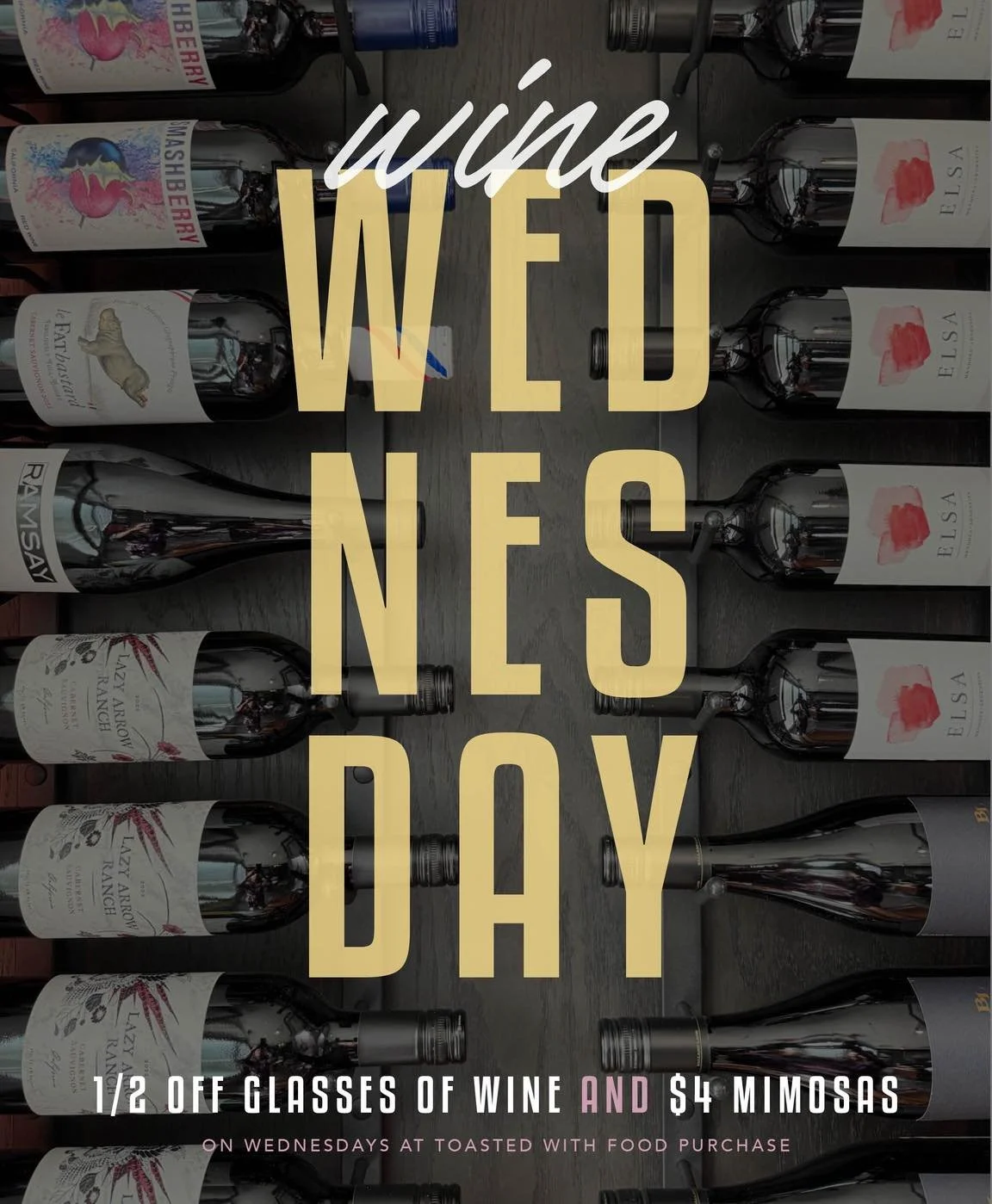 Introducing Wine Wednesday 🍷✨

Enjoy 1/2 priced glasses of wine and $4 mimosas ALL DAY every Wednesday! Because sometimes you need a mid-week wine session.