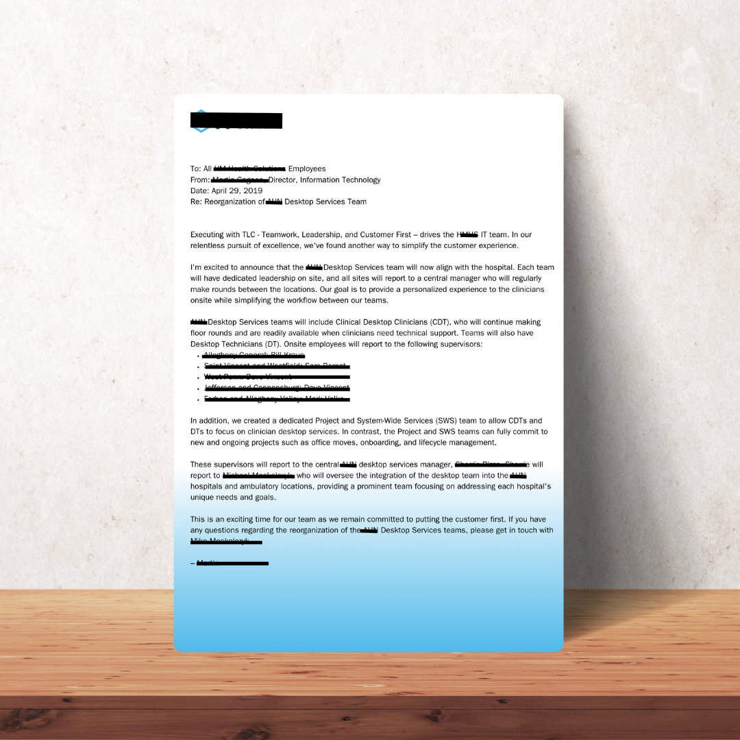 Internal Memo Example