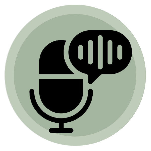 Icon of a microphone with a speech bubble containing sound waves.