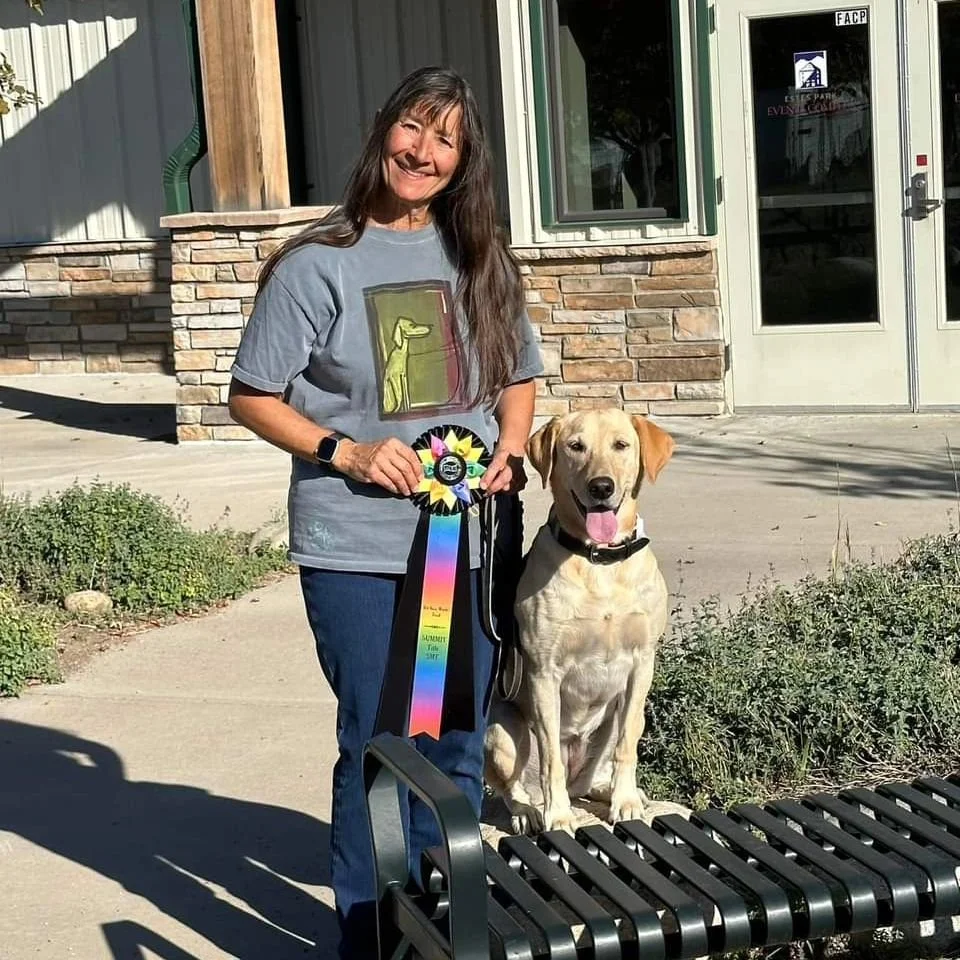 Congratulations Diane and Checkers!! Note from owner:

Celebrating tonight. Checkers and I just finished the second day of our first Summit trial. The setting was in beautiful Estes Park CO. Checkers was up for the whole event and I had to keep my me