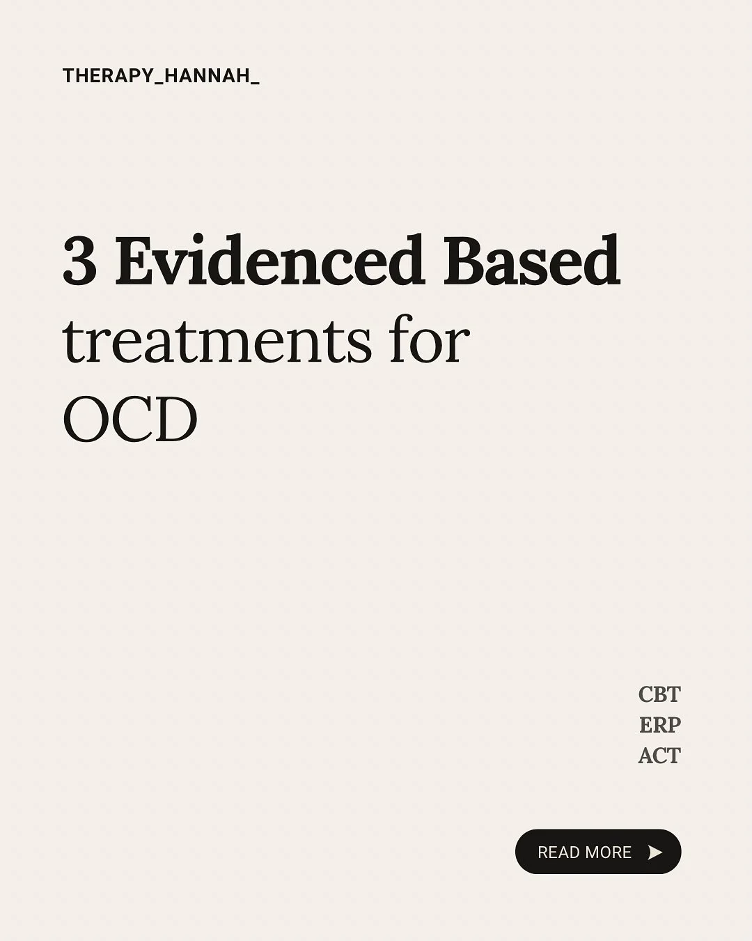 ✨ 3 Evidence-Based Treatments for OCD ✨

OCD is highly treatable, and there are several research-backed therapies that make a real difference:

🧠 Cognitive Behavioral Therapy (CBT): Builds awareness of unhelpful thought patterns and teaches skills t