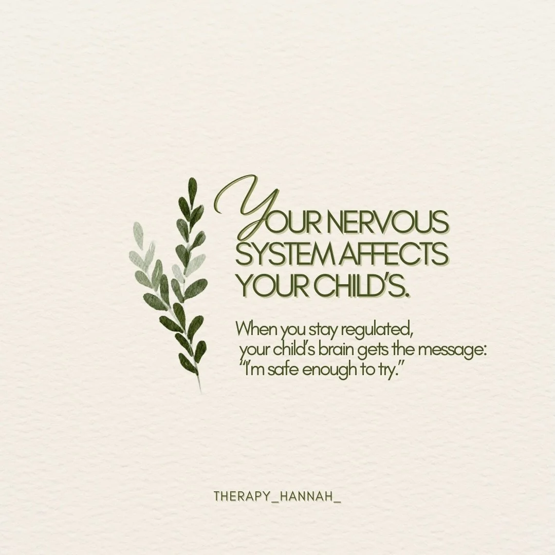 Kids borrow our nervous systems before they can regulate their own. Staying calm doesn&rsquo;t mean ignoring distress&mdash;it means sending the message that your child can handle what&rsquo;s coming.

👉 Follow @therapy_hannah_ for parent-focused an