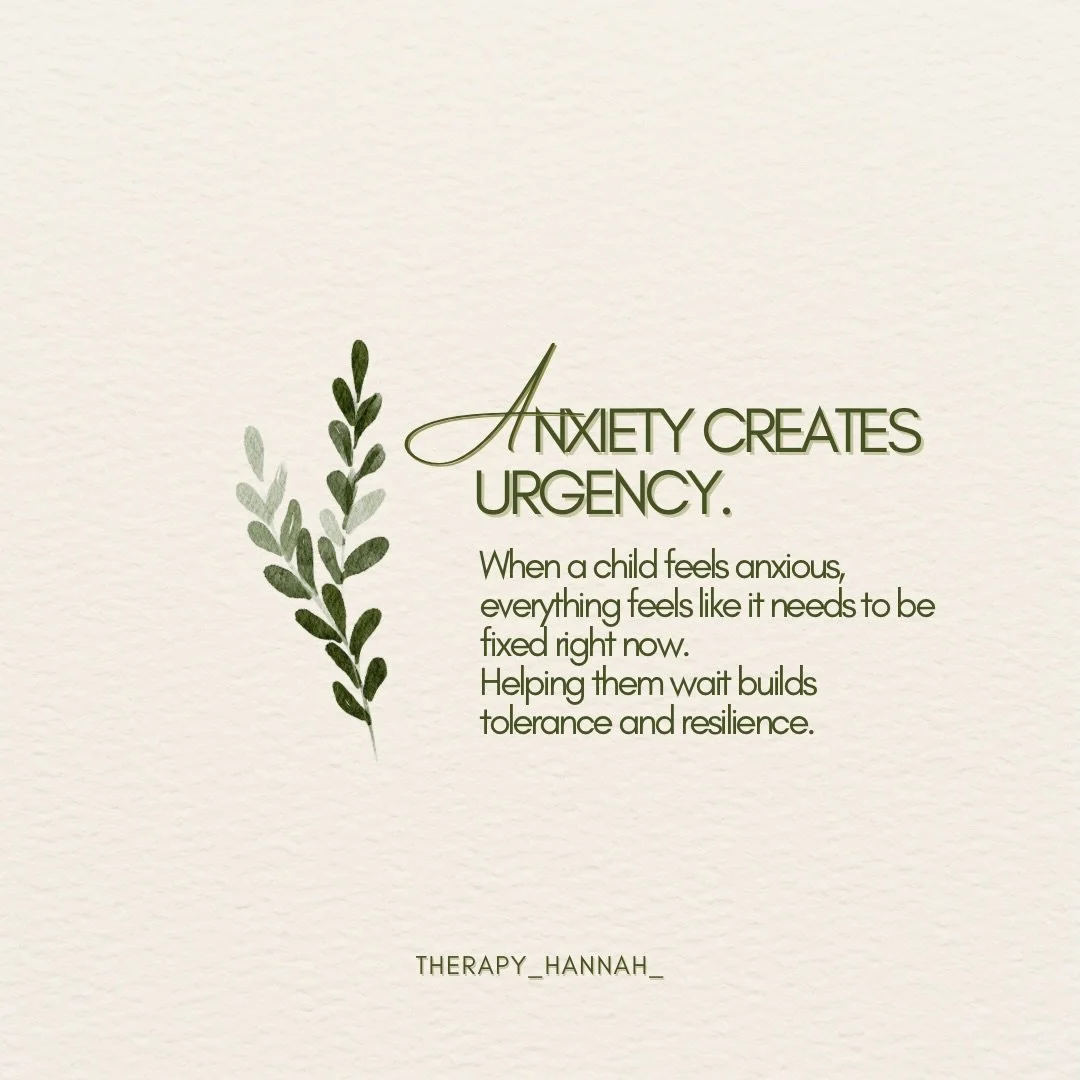 Anxiety creates a powerful sense of urgency, making everything feel like an emergency. One of the most effective skills parents can teach is learning to pause, wait, and tolerate discomfort without rushing to fix it.

👉 Follow @therapy_hannah_ for t