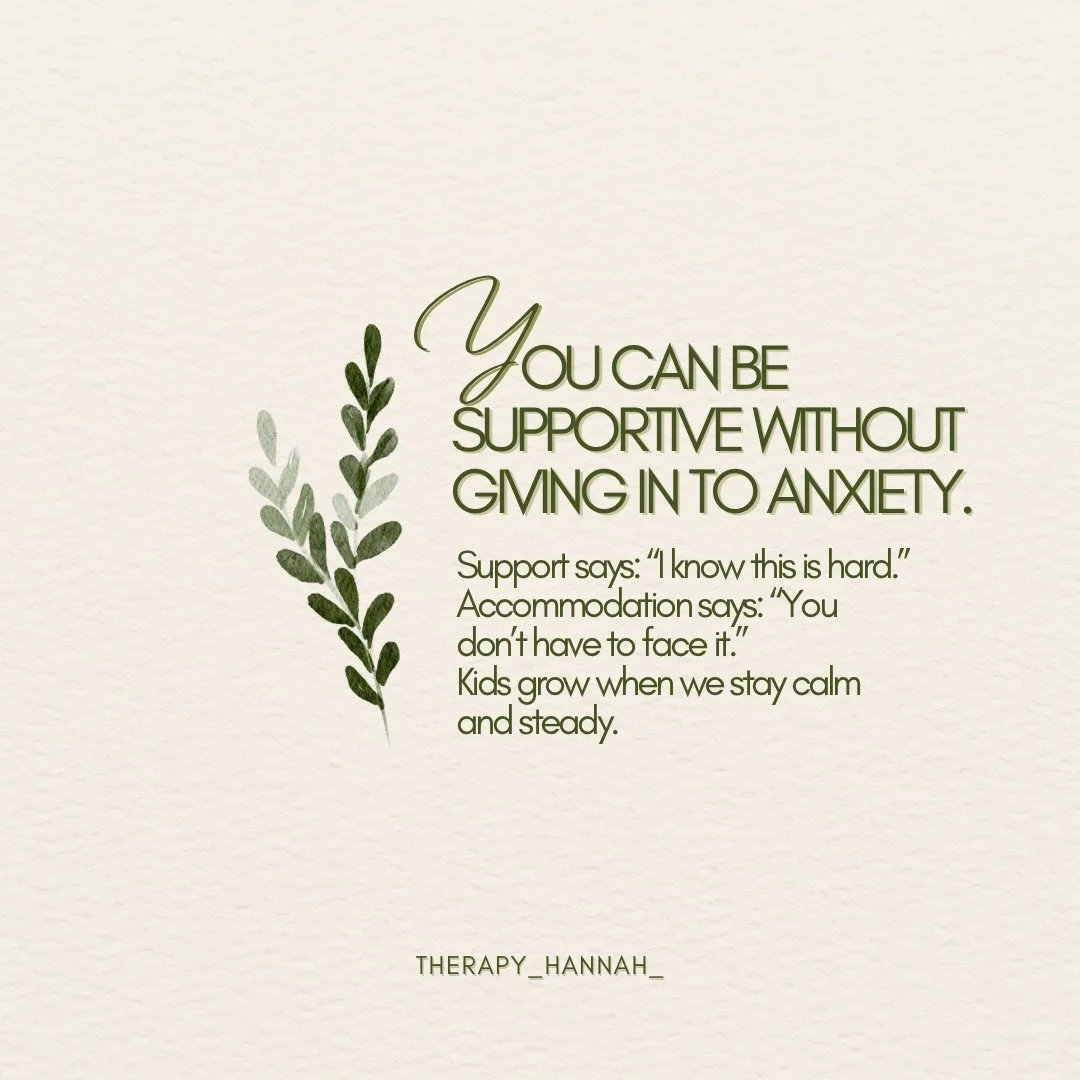 You can validate your child&rsquo;s feelings and hold boundaries around anxiety-driven behaviors. Support helps kids feel understood; accommodation keeps anxiety in charge. The balance matters.

👉 Follow @therapy_hannah_ for strategies that support 