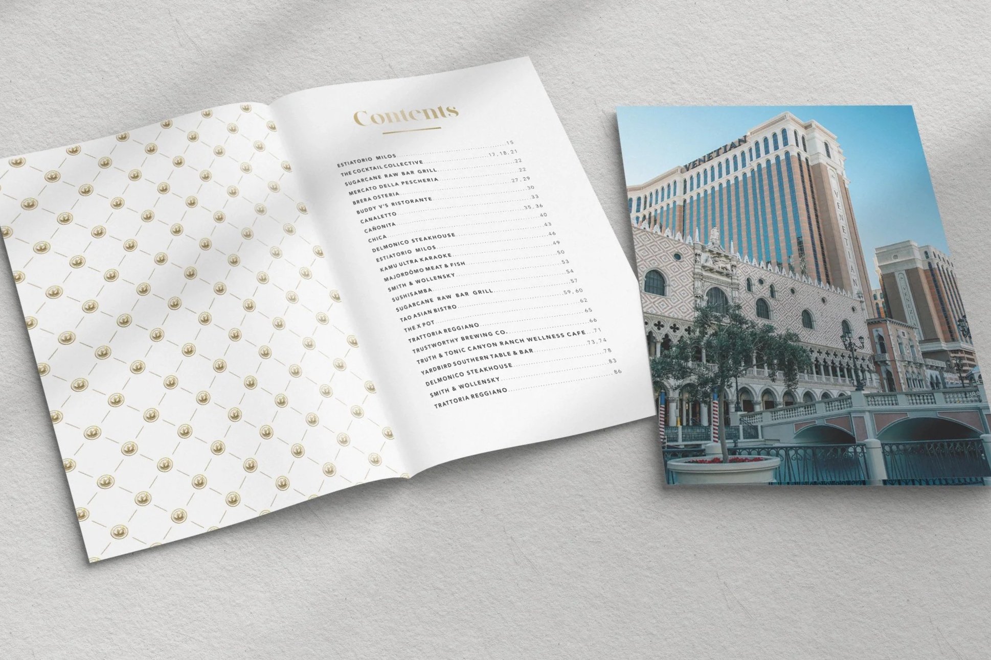 Editorial table of contents introducing participating chefs and restaurants