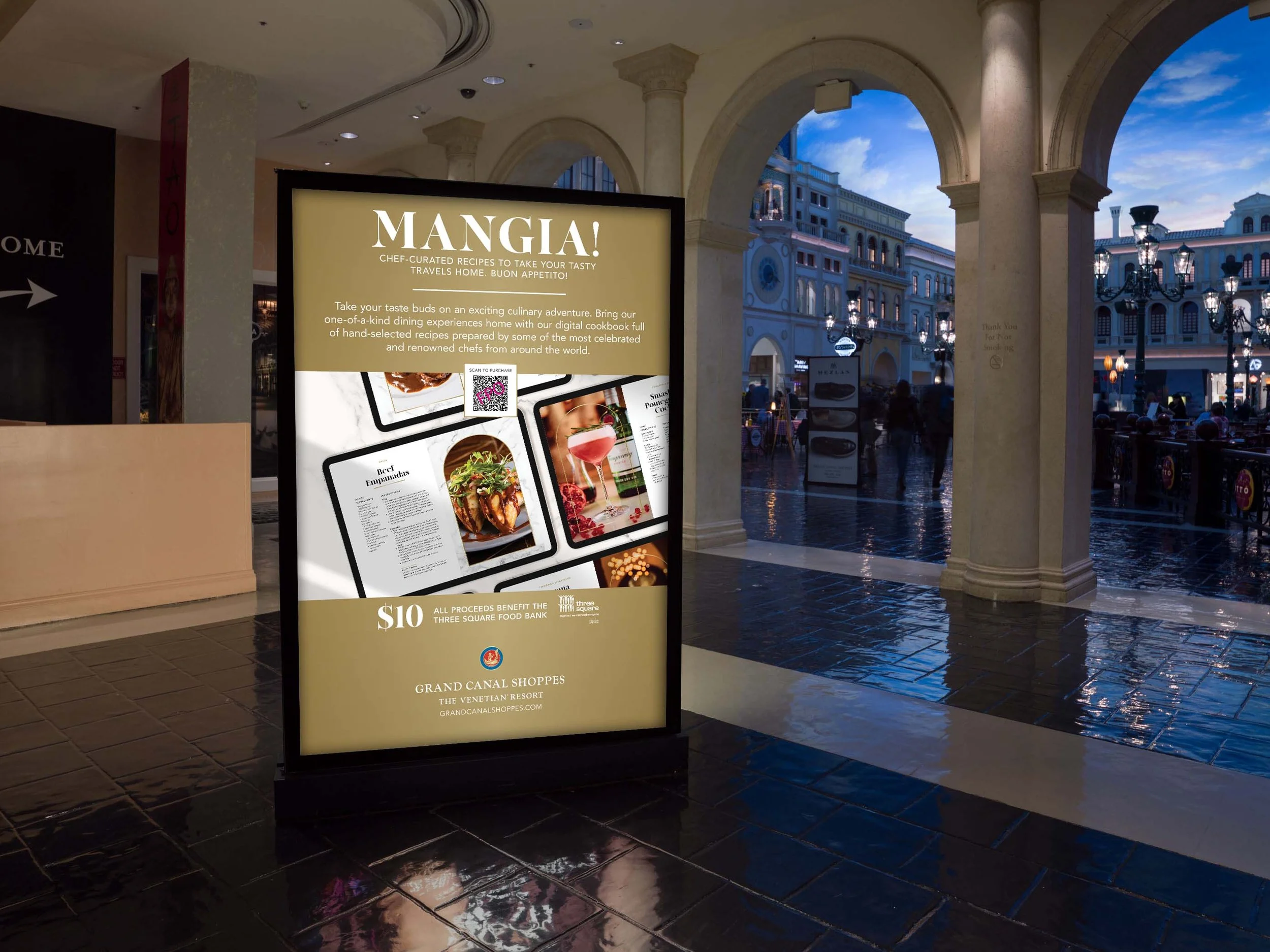 Backlit retail signage activating the campaign on property