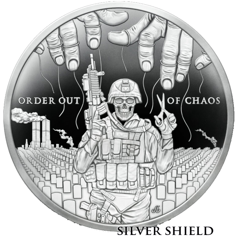 Order Out of Chaos continues Death of the Dollar Series In times of chaos, the military stands as a beacon of discipline and structure, capable of forging order from the ashes of disorder. The image of a soldier, steadfast amidst a field of graveston