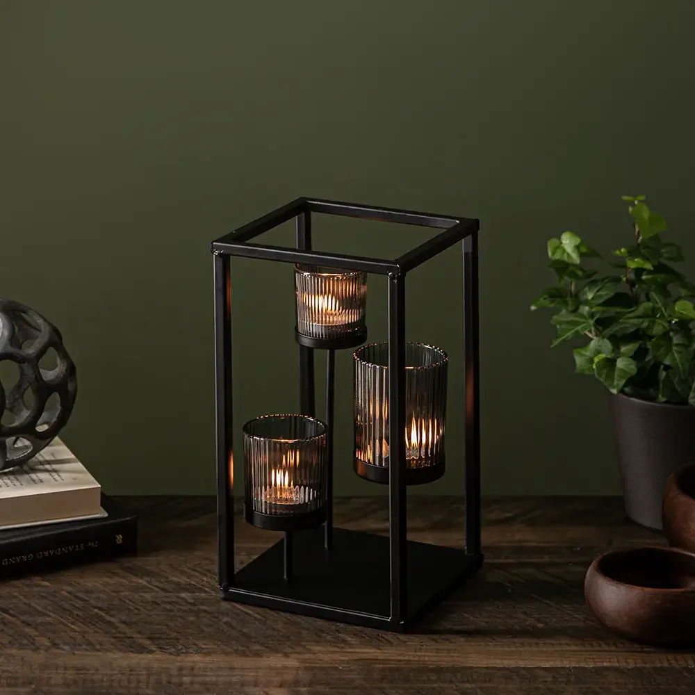 Elevate '3-Lite' Iron Candleholder 12" H (Black/Smoke)
