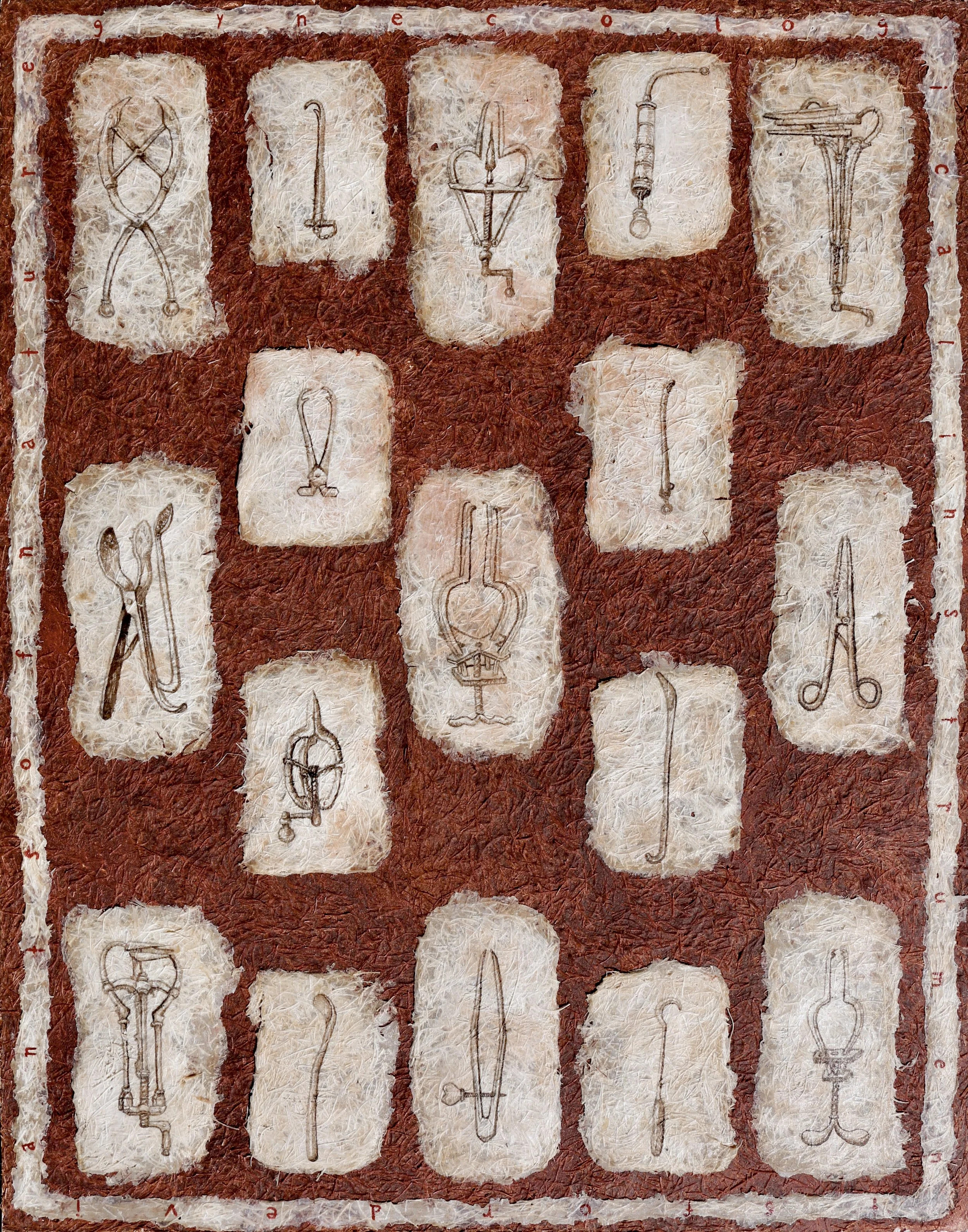 Tile Piece III, 2026, Iron oxide pigment, oil, maguey paper on panel, 11 x 14 inches