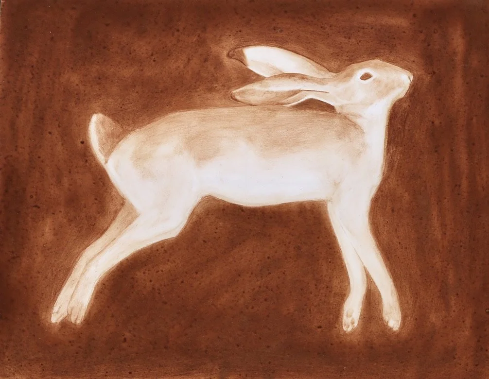 Hare Crossing, 2026, Iron oxide pigment, oil on panel, 18 x 14 inches