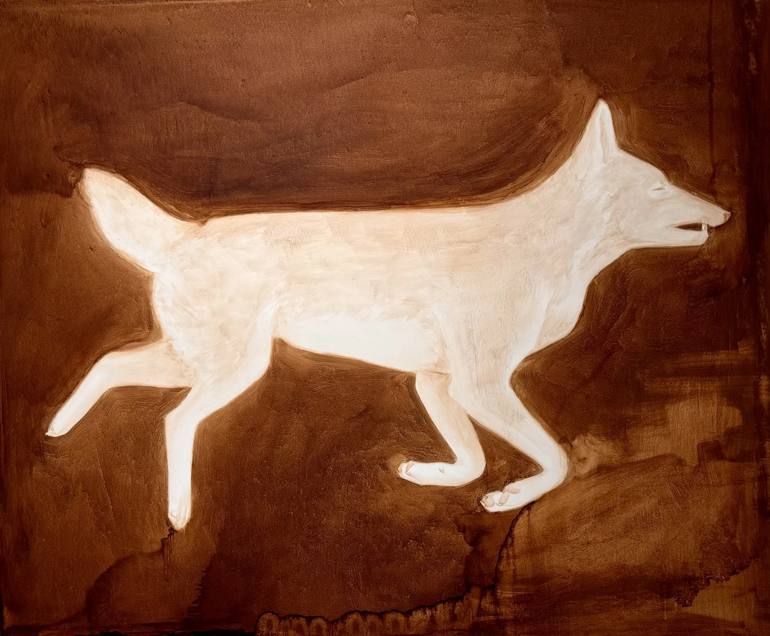 Coyote Crossing, 2026, Iron oxide pigment, oil on panel, 36 x 30 inches