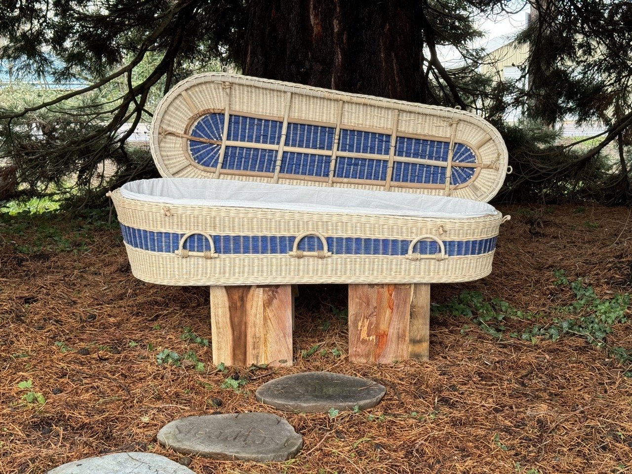 Rattan with Organic Blue Dye Contrast A Natural Burial Vessels