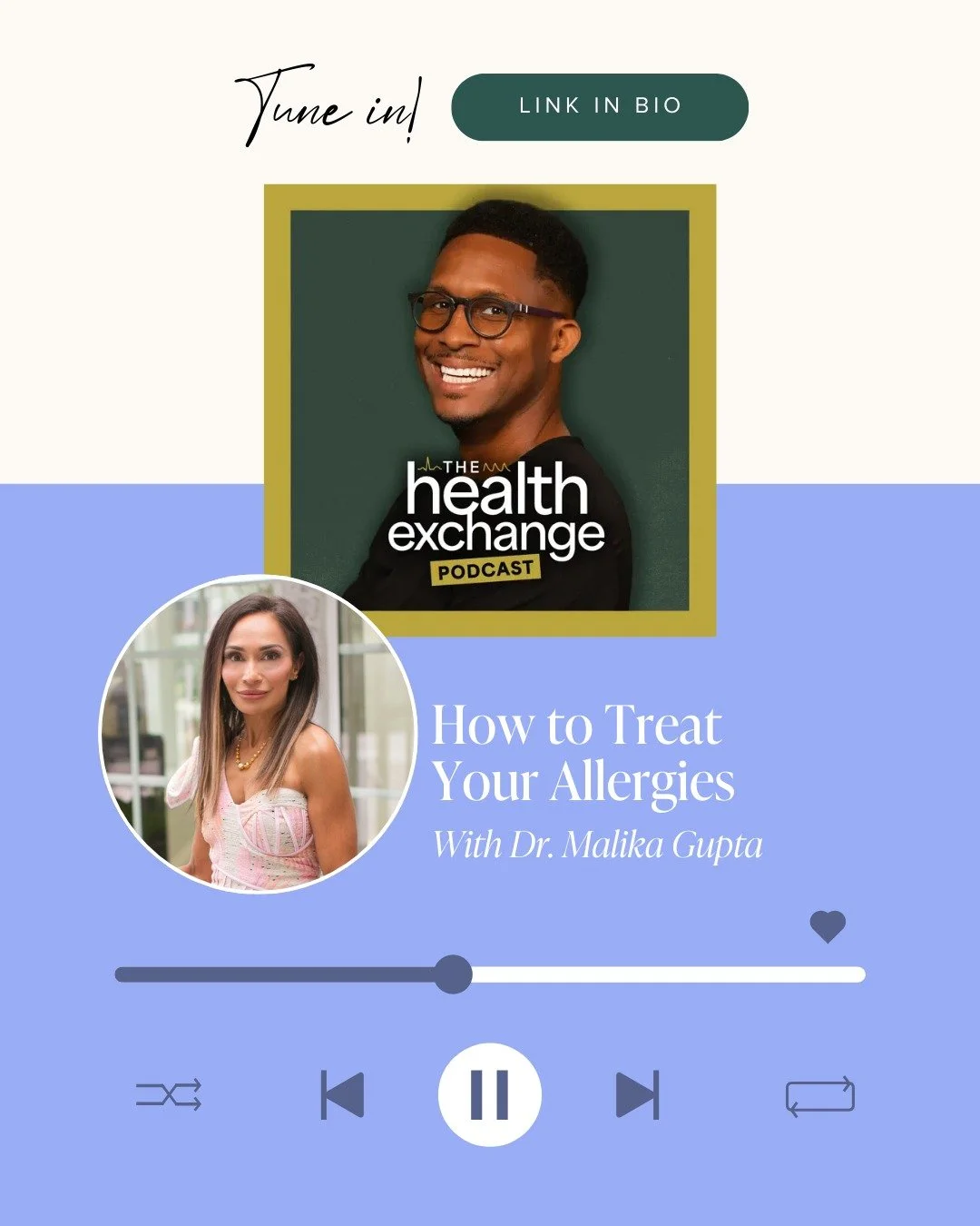 Tune into Episode 50 of The Health Exchange Podcast featuring allergist and immunologist Dr. Malika Gupta, MD, who brings clarity to the confusing and often frustrating world of allergies. 

She and Dr. Rutland discuss why symptoms can flare at unexp