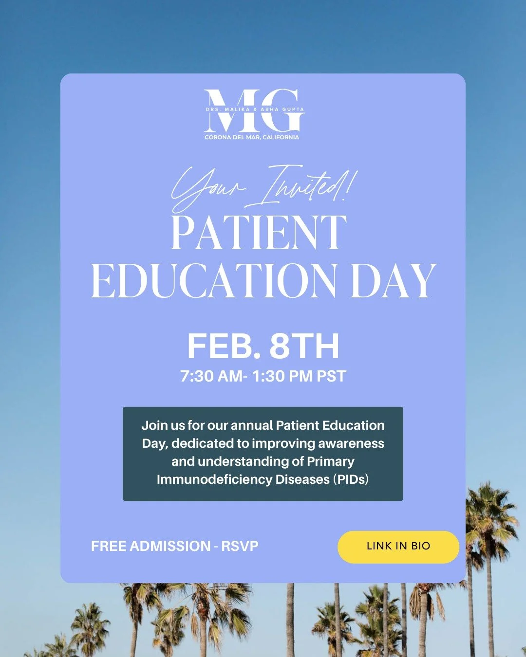 Join us for our annual Patient Education Day, dedicated to improving awareness and understanding of Primary Immunodeficiency Diseases (PIDs) (also known as Inborn Errors of Immunity.)

With 10&ndash;12 new PIDs discovered each year, and over 557 know