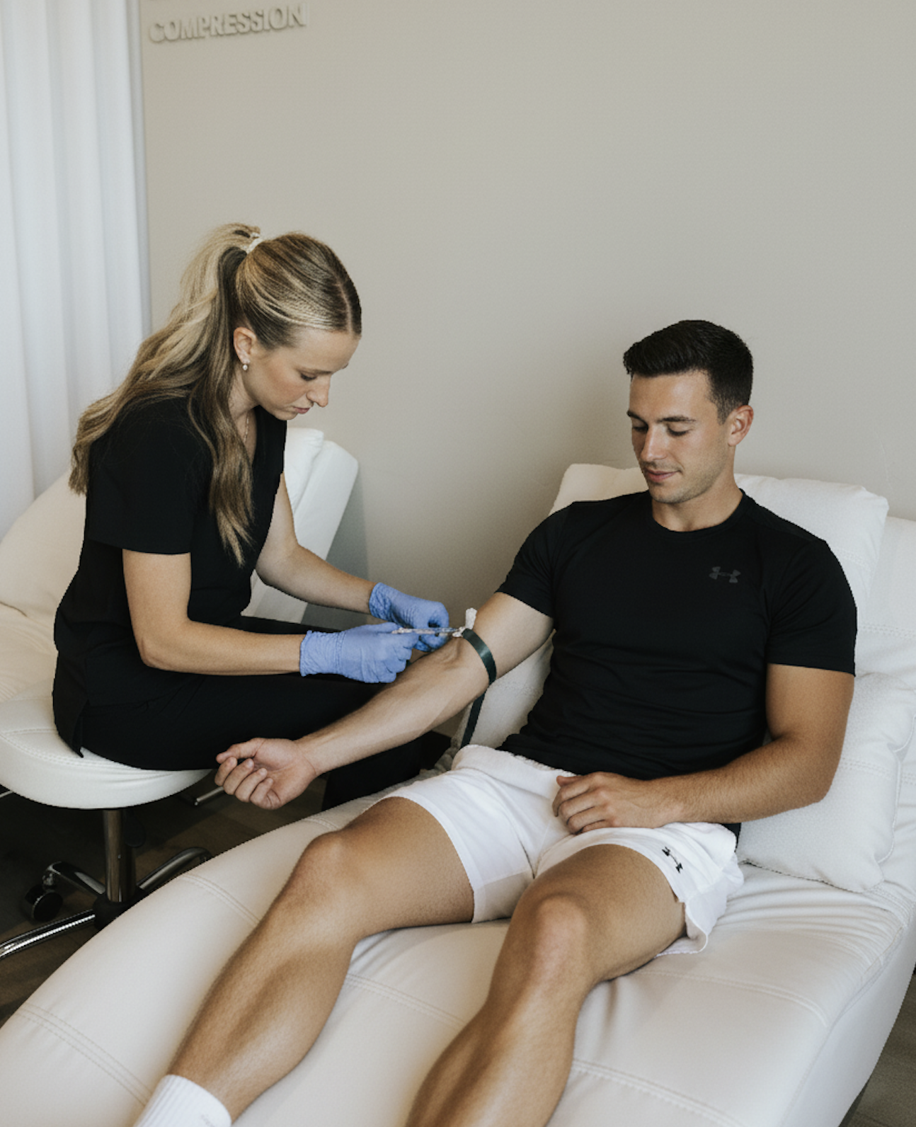 Client consultation for an athletic recovery IV drip therapy at Deliberate Wellness Studio in Vineyard Utah.