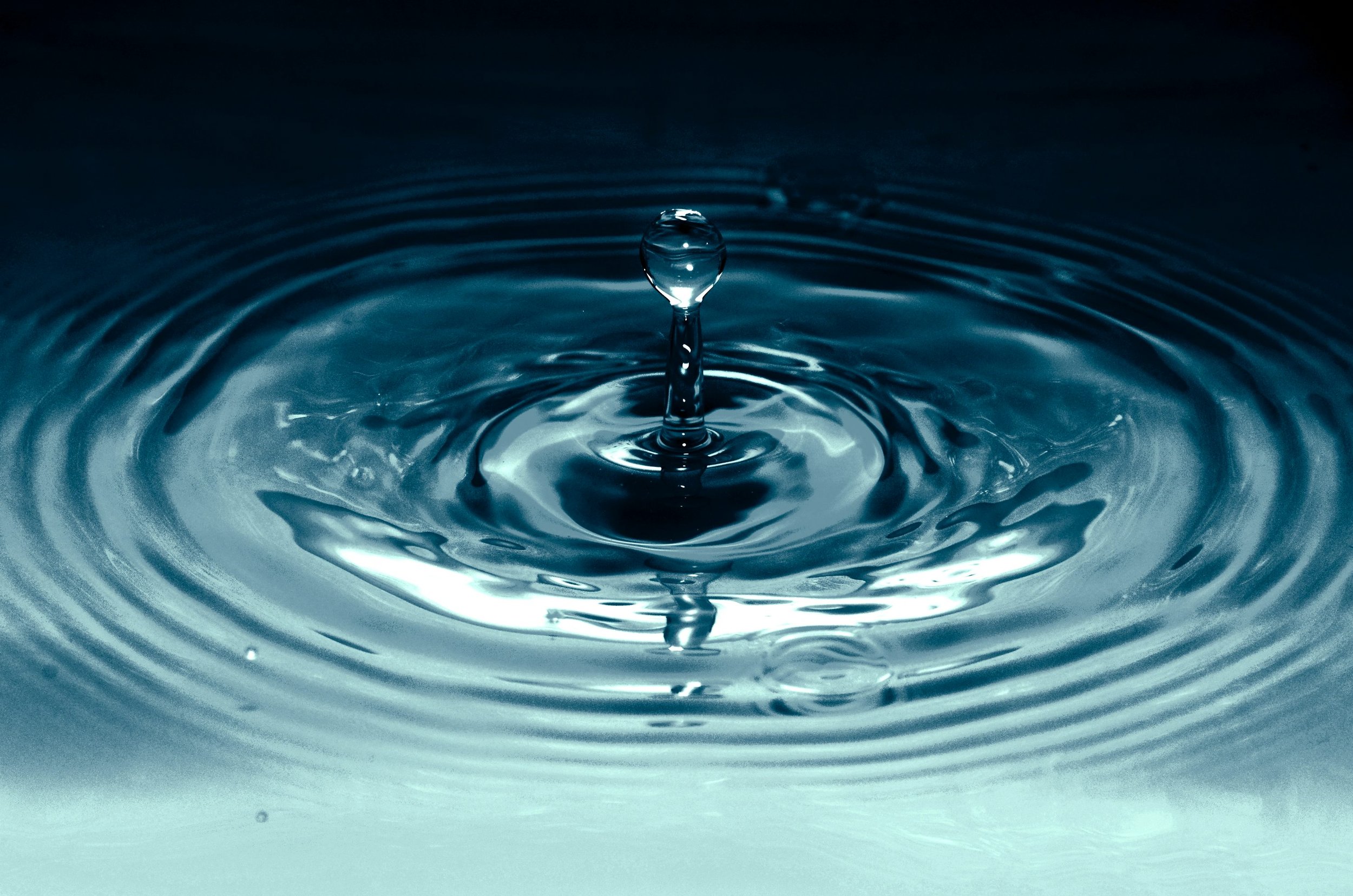 Close-up of a water droplet creating ripples in calm water.