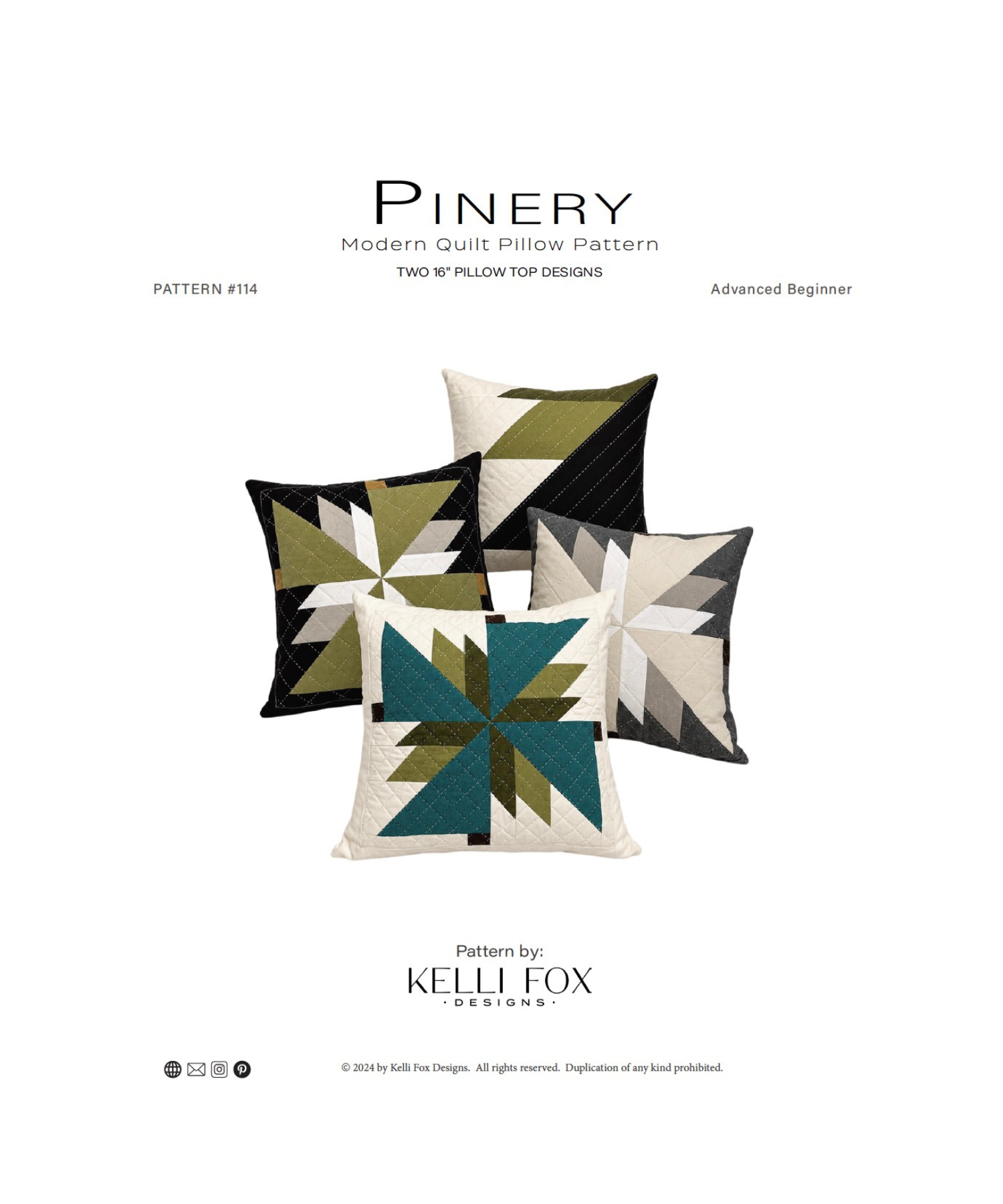 Pinery Modern Quilt Pillow Pattern | Two 16" Designs | PDF Download