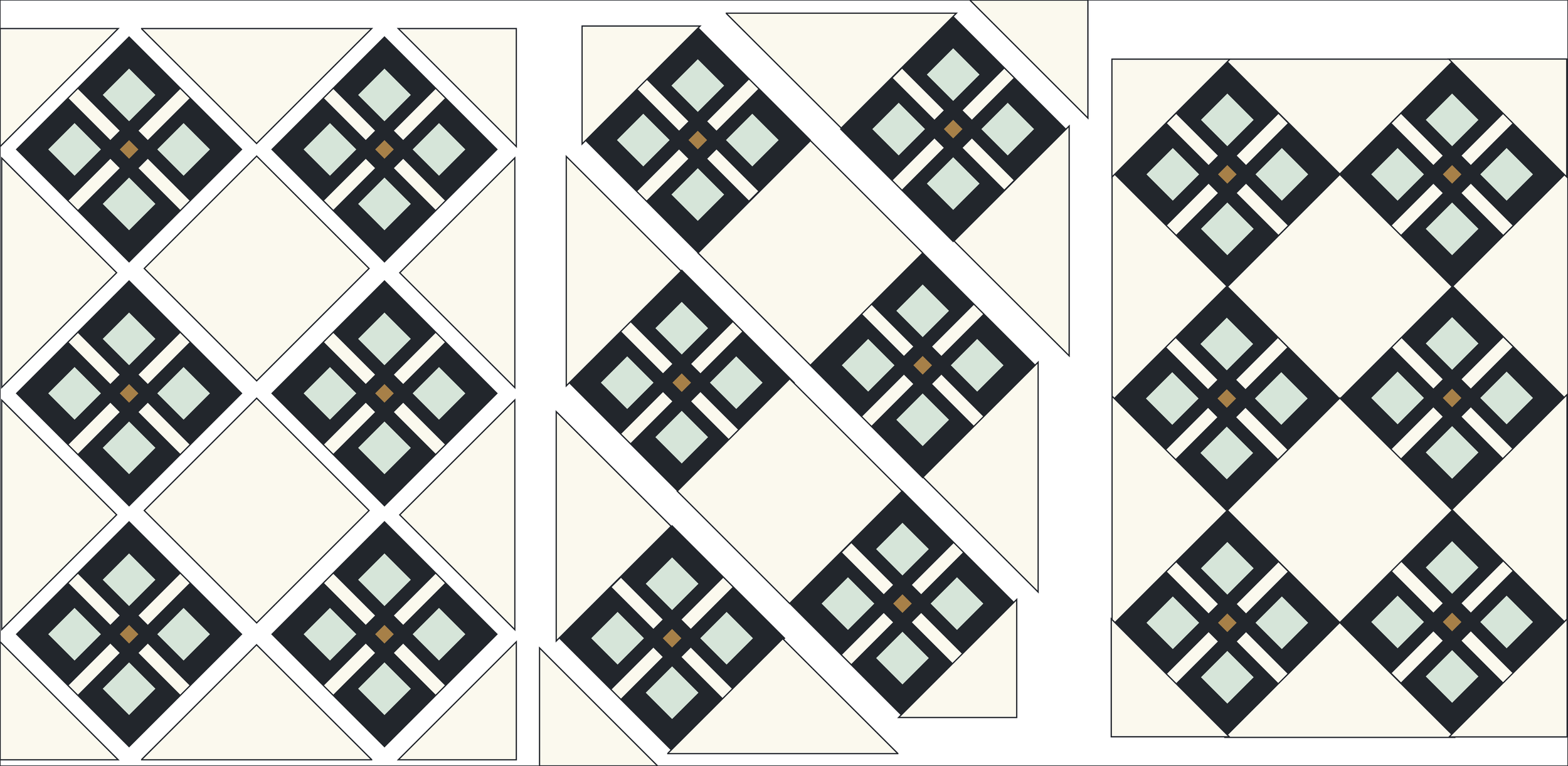 Enlace Quilt Pattern on-point block layout before sewing.  Kelli Fox Desings.