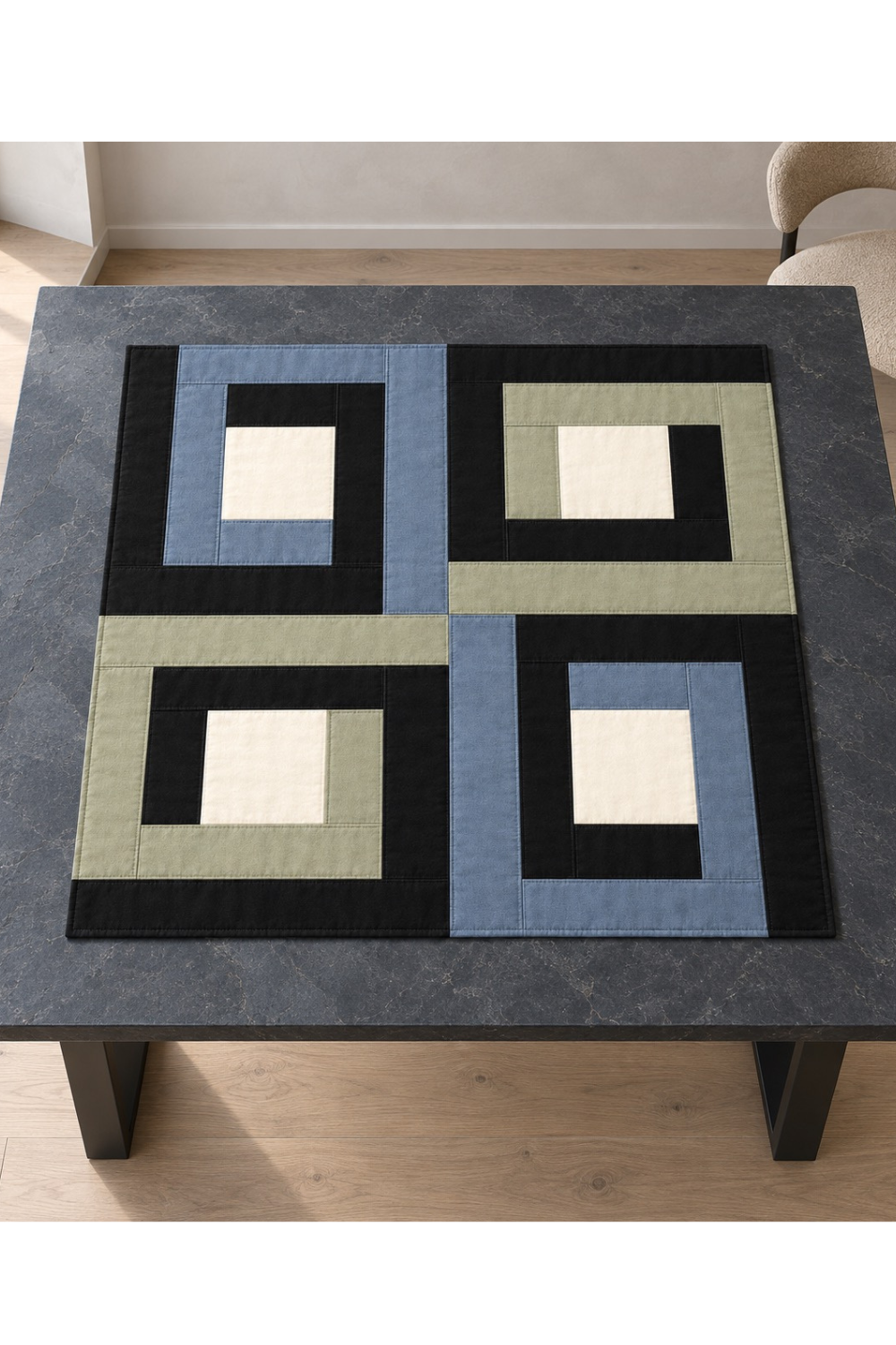 Avli Modern Table Topper Pattern– Blue and Sage Colorway - PDF Kelli Fox Designs
