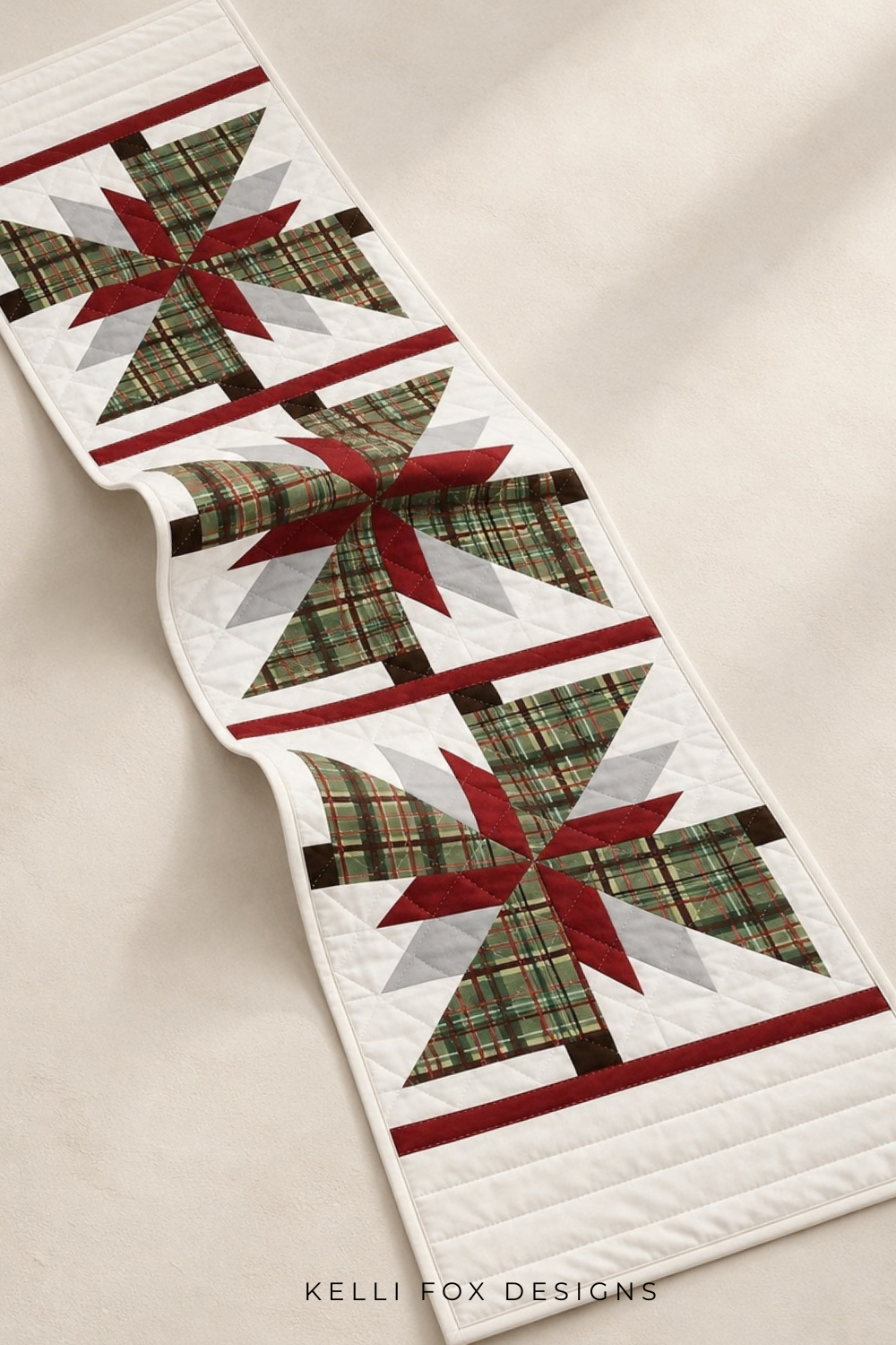 Pinery Table Runner, PDF Download, Original Design by Kelli Fox.  Perfect modern table accent for your Christmas Deocorating.  Create a beautiful holiday table with a handmade runner.