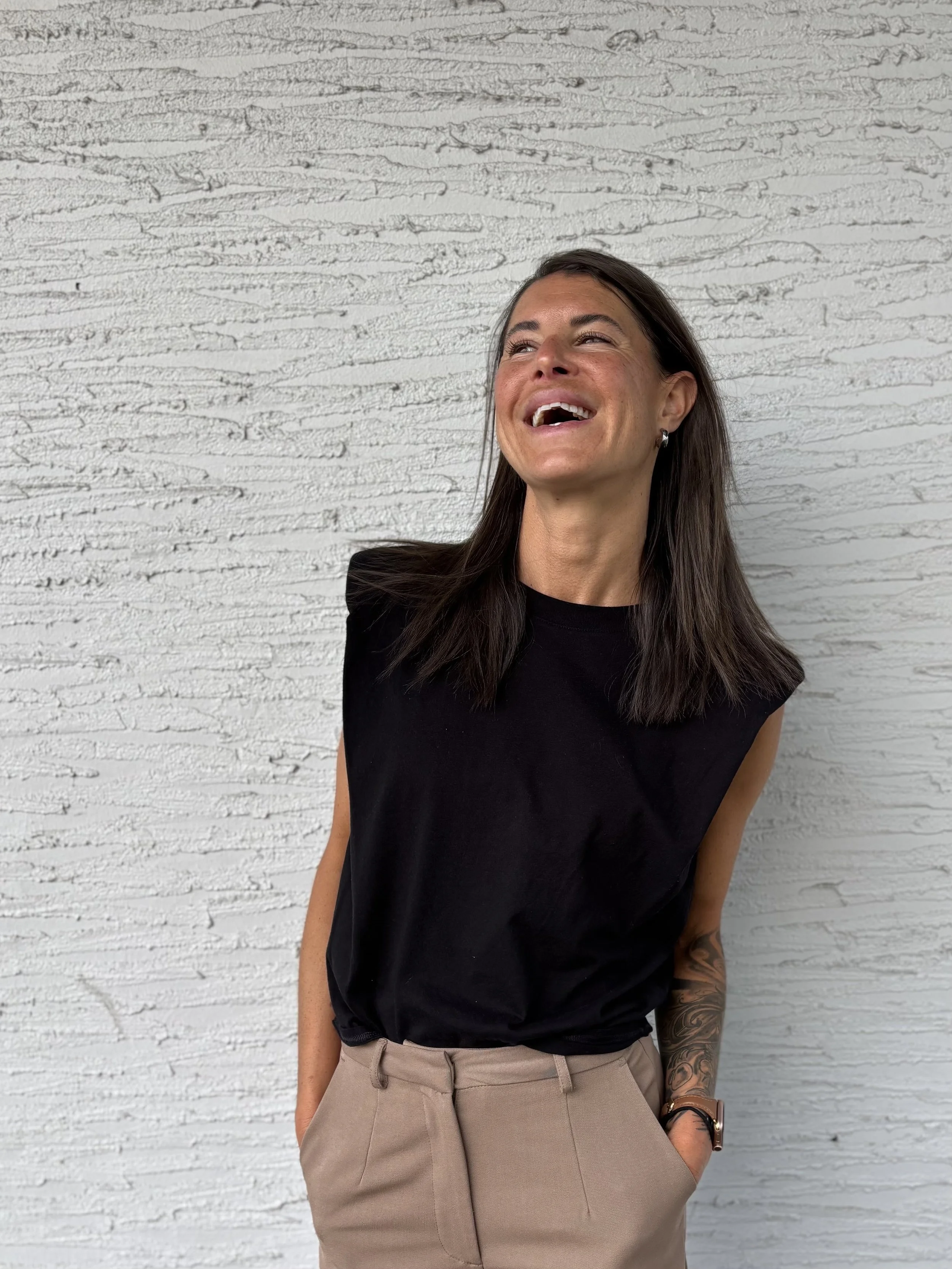 A woman laughing