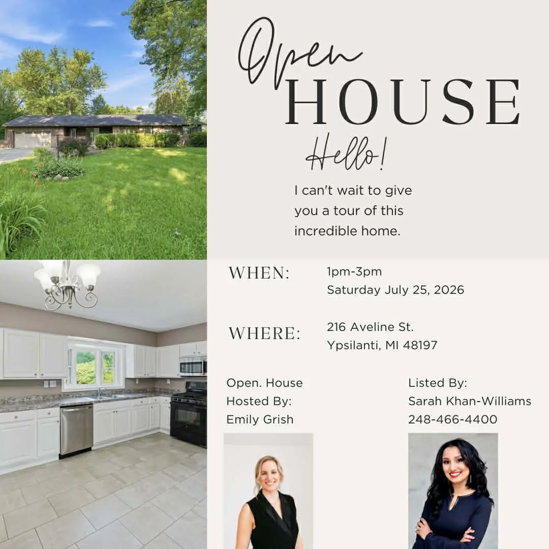 Come join me at Sarah&rsquo;s beautiful Ypsilanti listing, Saturday, July 25th from 1-3pm.

📍216 Aveline St.

Updated ranch with lovely family room/sunroom 🥰

See you then!