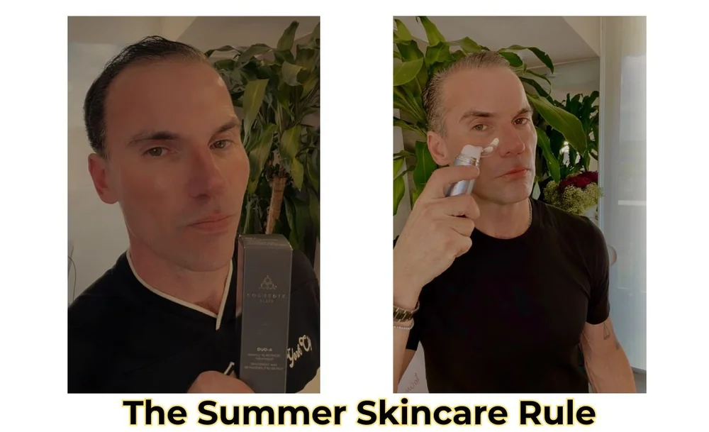 Summer skincare products including prescription vitamin A, COSMEDIX LG-Retinex, and Peptide Rich Defense SPF 50 at Lux MedSpa Brickell