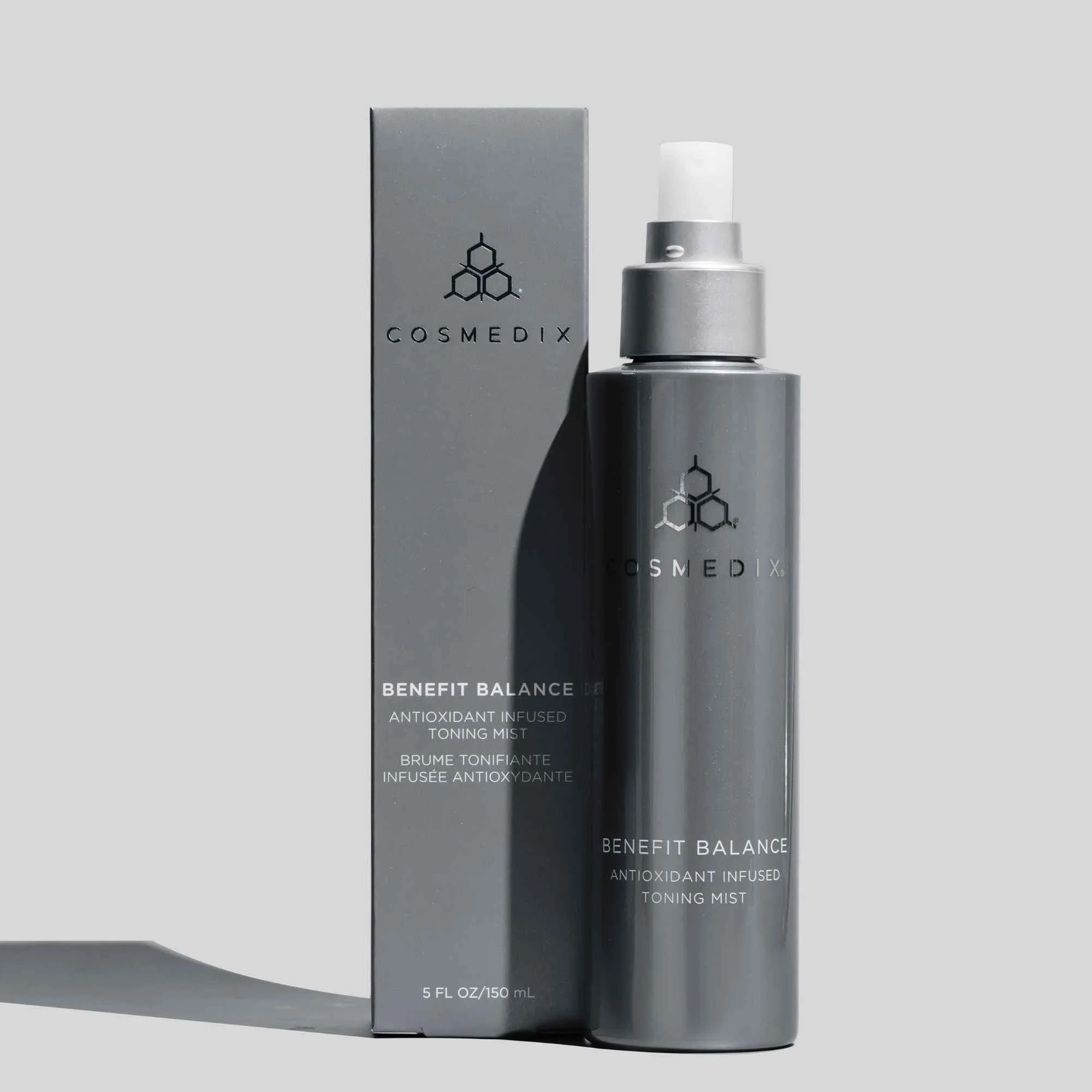 COSMEDIX Benefit Balance Antioxidant Toner bottle displayed beside its original product packaging box.