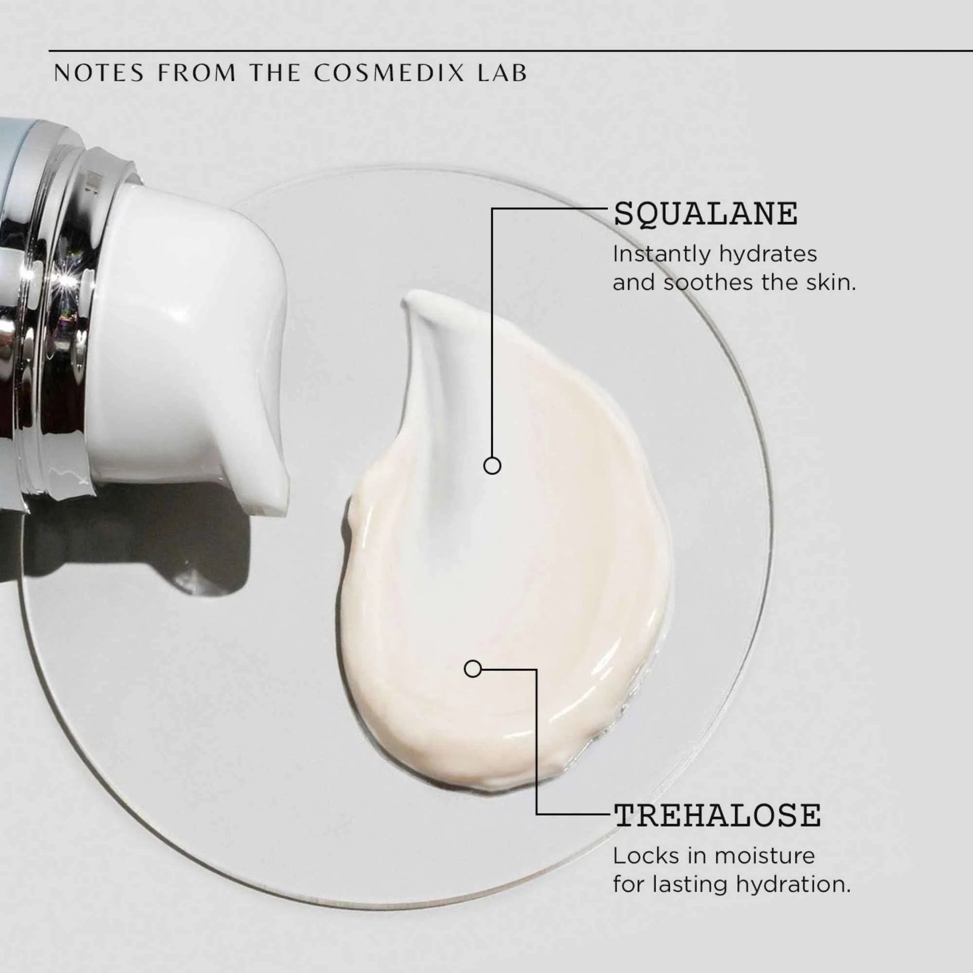 COSMEDIX Peptide-Rich Defense broad-spectrum SPF 50 moisturizer bottle with cream swatch on a white background.