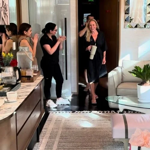 Couple celebrating an anniversary spa day after a couples massage at Lux MedSpa Brickell in Miami